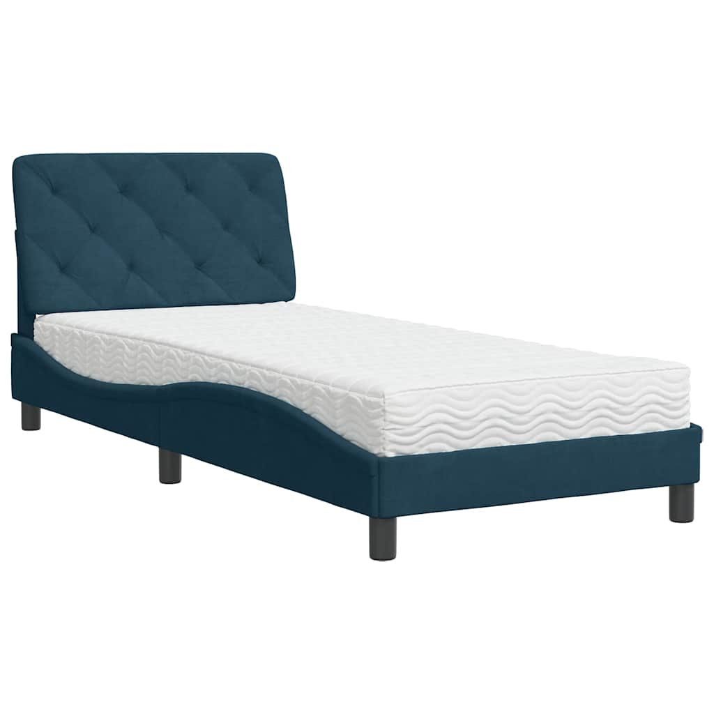 vidaXL Bett Bett mit Matratze Blau 90x200 cm Samt