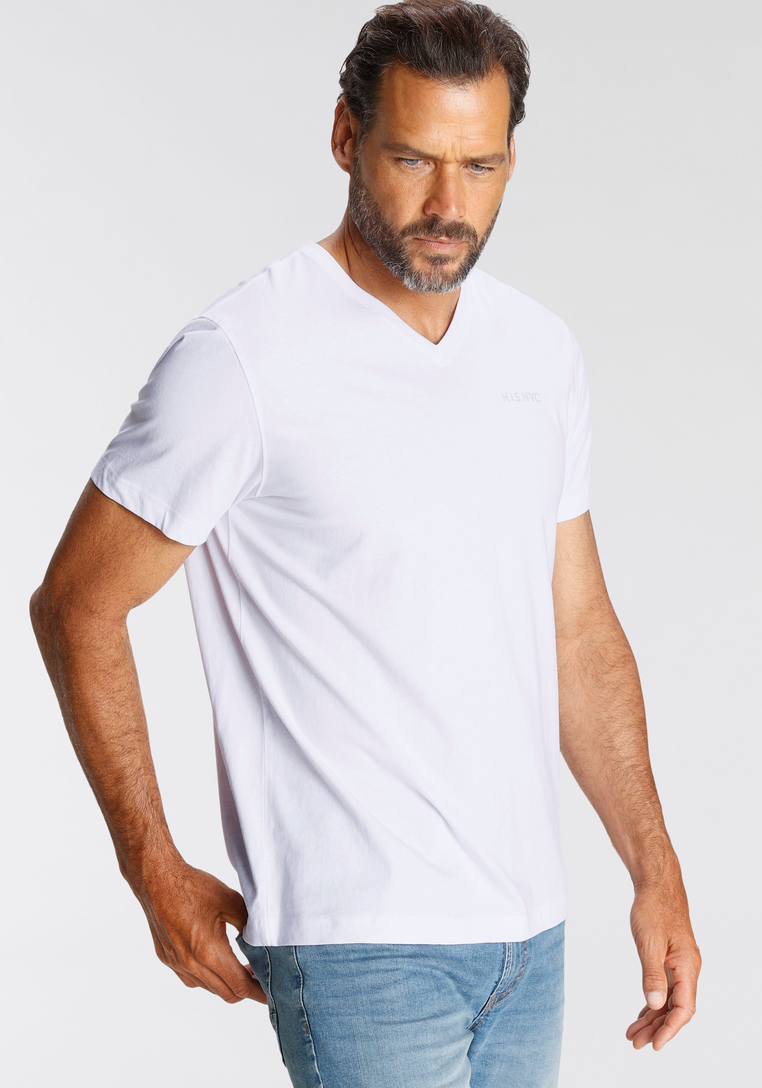 H.I.S V-Shirt, (3-er Pack), Kurzarm, Slim Fit, aus Baumwolle günstig online kaufen