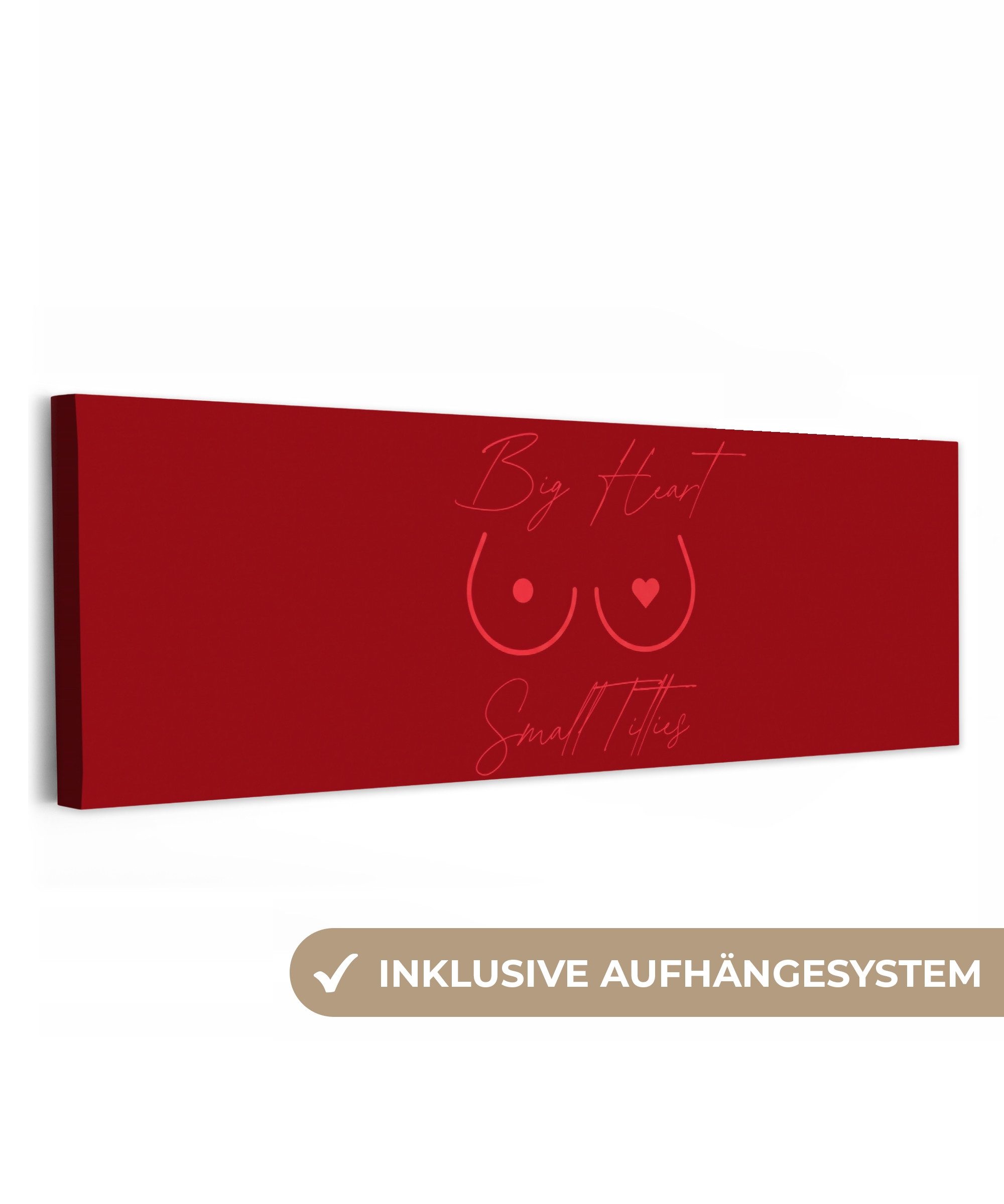 OneMillionCanvasses® Leinwandbild Panorama Große Titten kleines Herz - Rot - Herz, Fotodruck (1 St), Wandbild, Deko Schlafzimmer Wohnzimmer Flur 60x20 cm