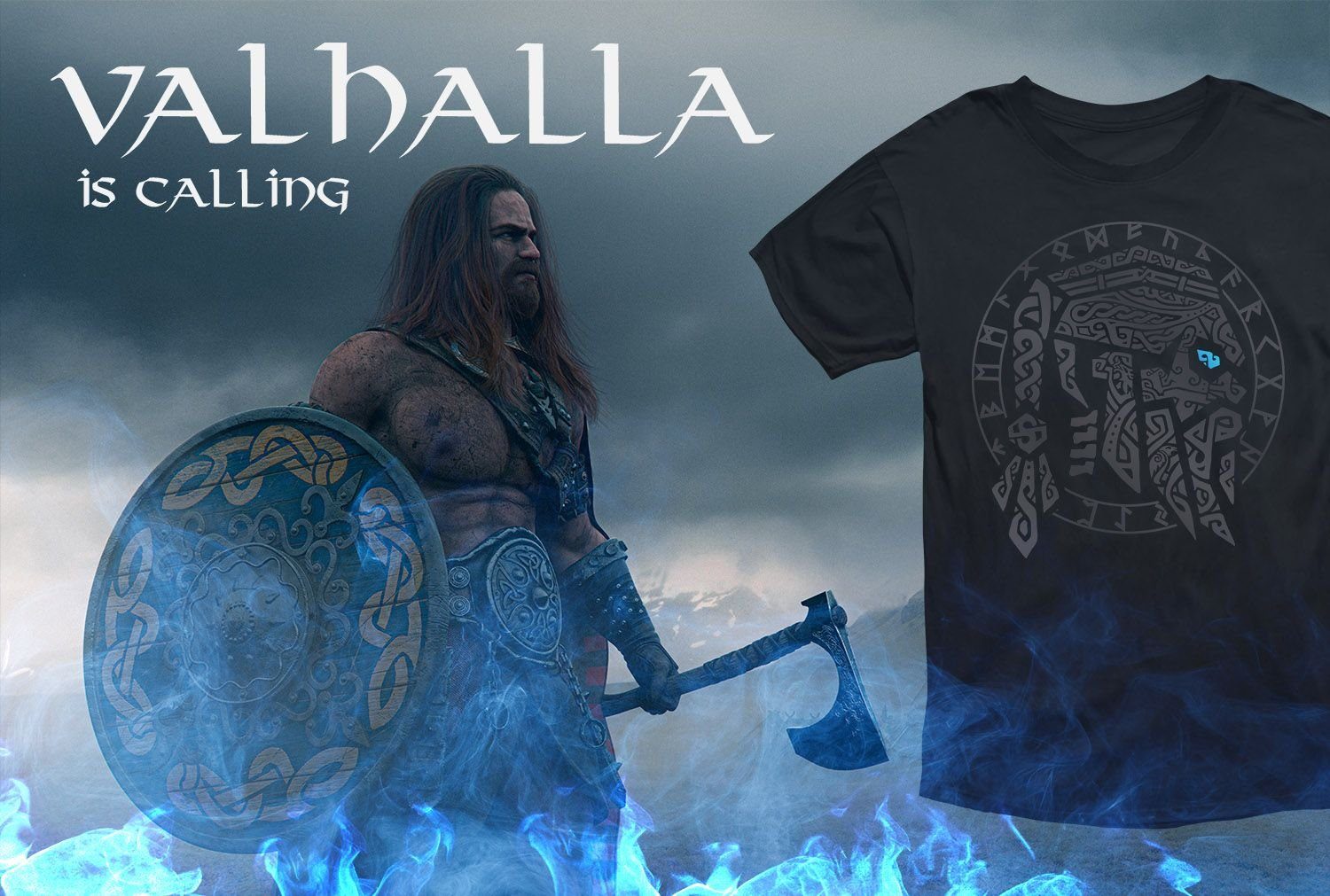 Neverless Print-Shirt Herren T-Shirt Odin Ragnar Gott Nordisch Runen Valhalla Wikinger mit Print – Bild 4 von 4