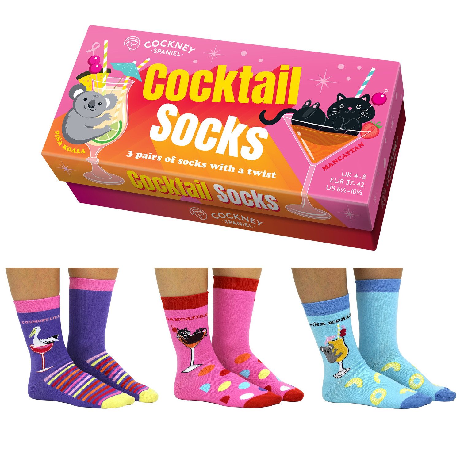 Cockney Spaniel Freizeitsocken Cocktail Socks Tier Socken in 37-42 (3 Paare)