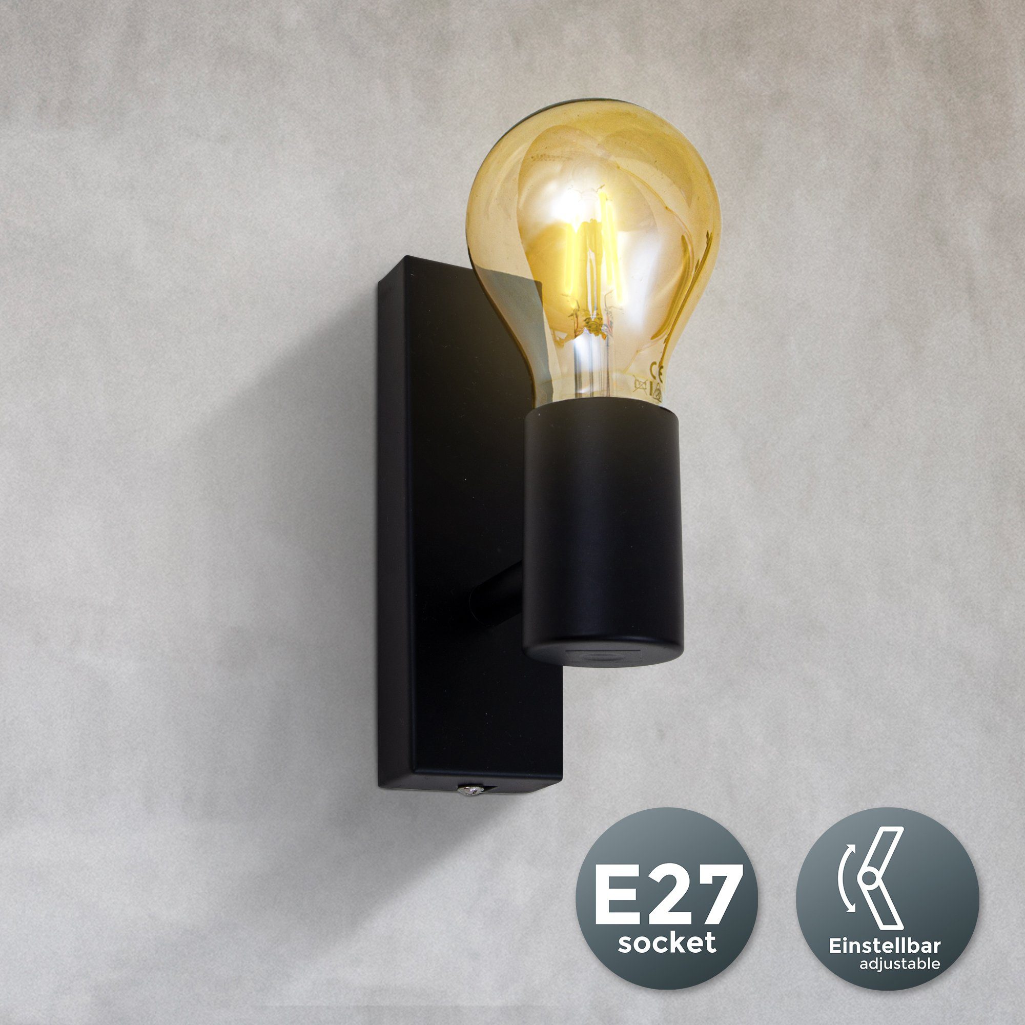 wechselbar, Vintage Wandspot Warmweiß, matt Wohnzimmer E27 Industrie LED Flur B.K.Licht Leuchtmittel Wandlampe Wandleuchte, Retro
