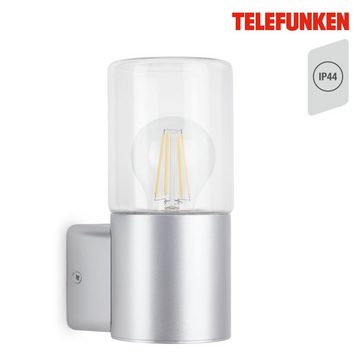 Telefunken Außen-Wandleuchte 320504TF, ohne Leuchtmittel, Wand Außenleuchte IP44 silber E27 Fassung