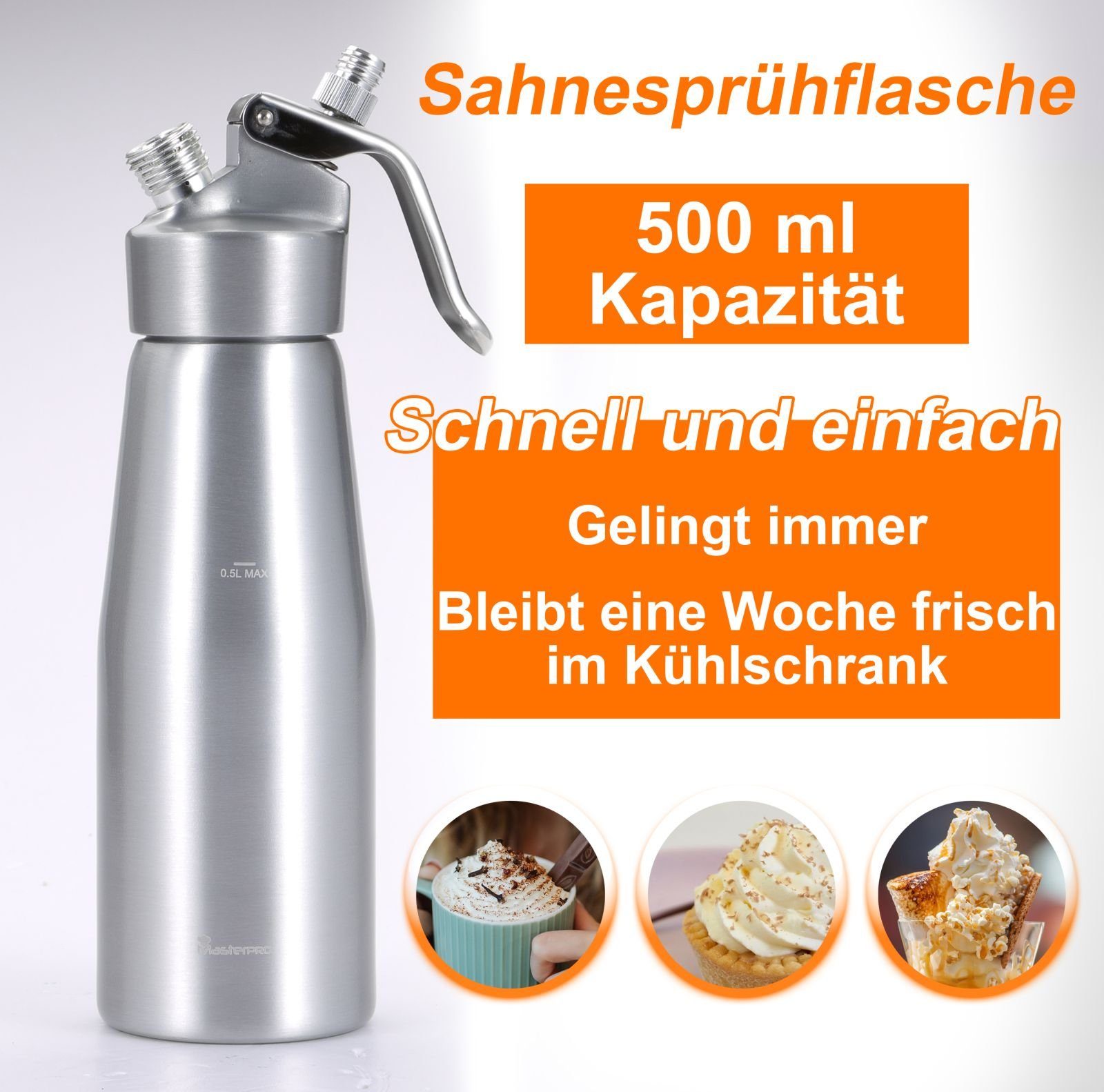 MasterPRO Sahne Sprühflasche BGMP-5101 Sahnesyphon Bergner Sahnesprüher Alu Sahnespender