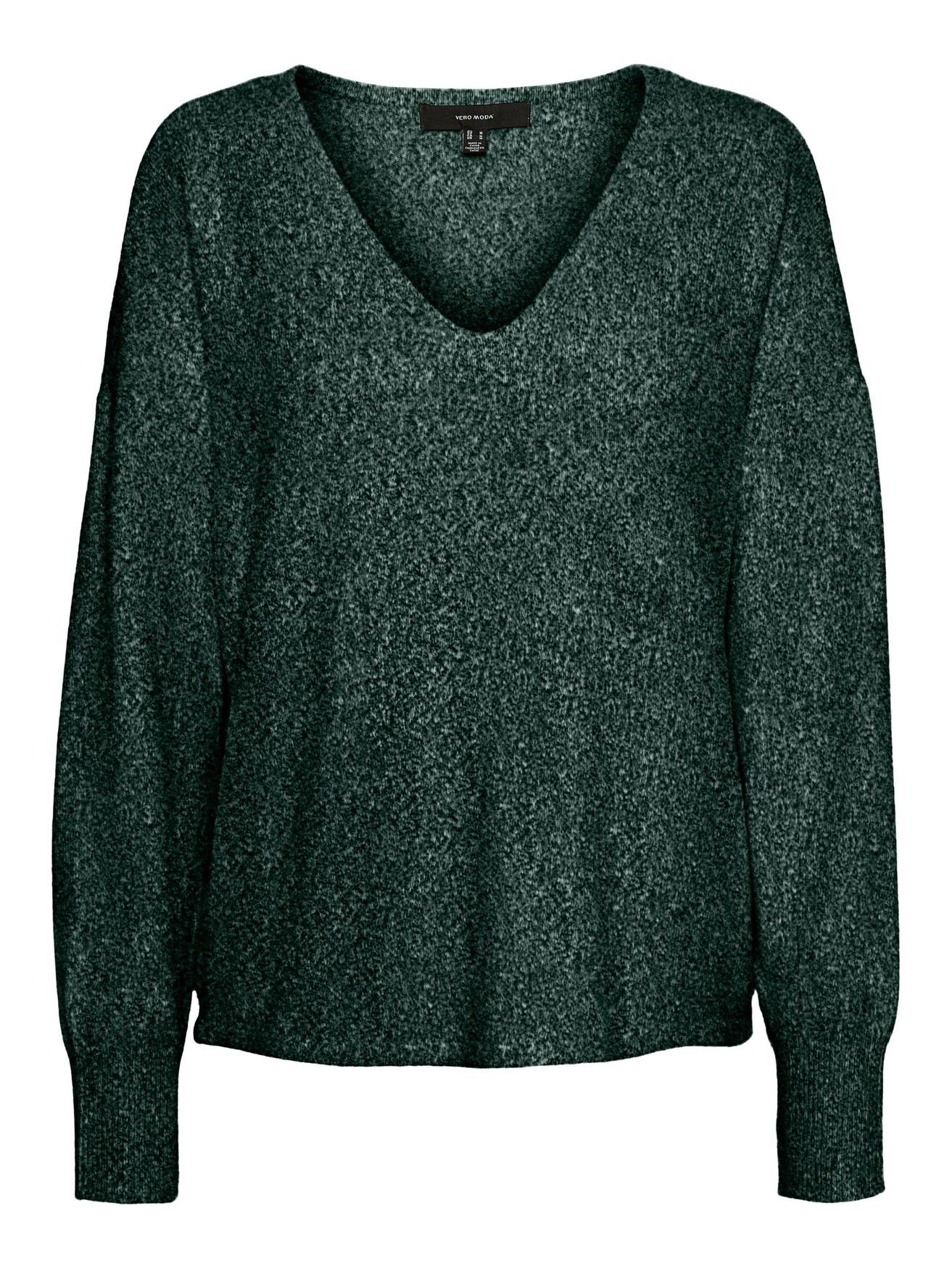 Langarm in V-Ausschnitt Feinstrick Moda Grün 4852 VMDOFFY Pullover Sweater Vero Strickpullover