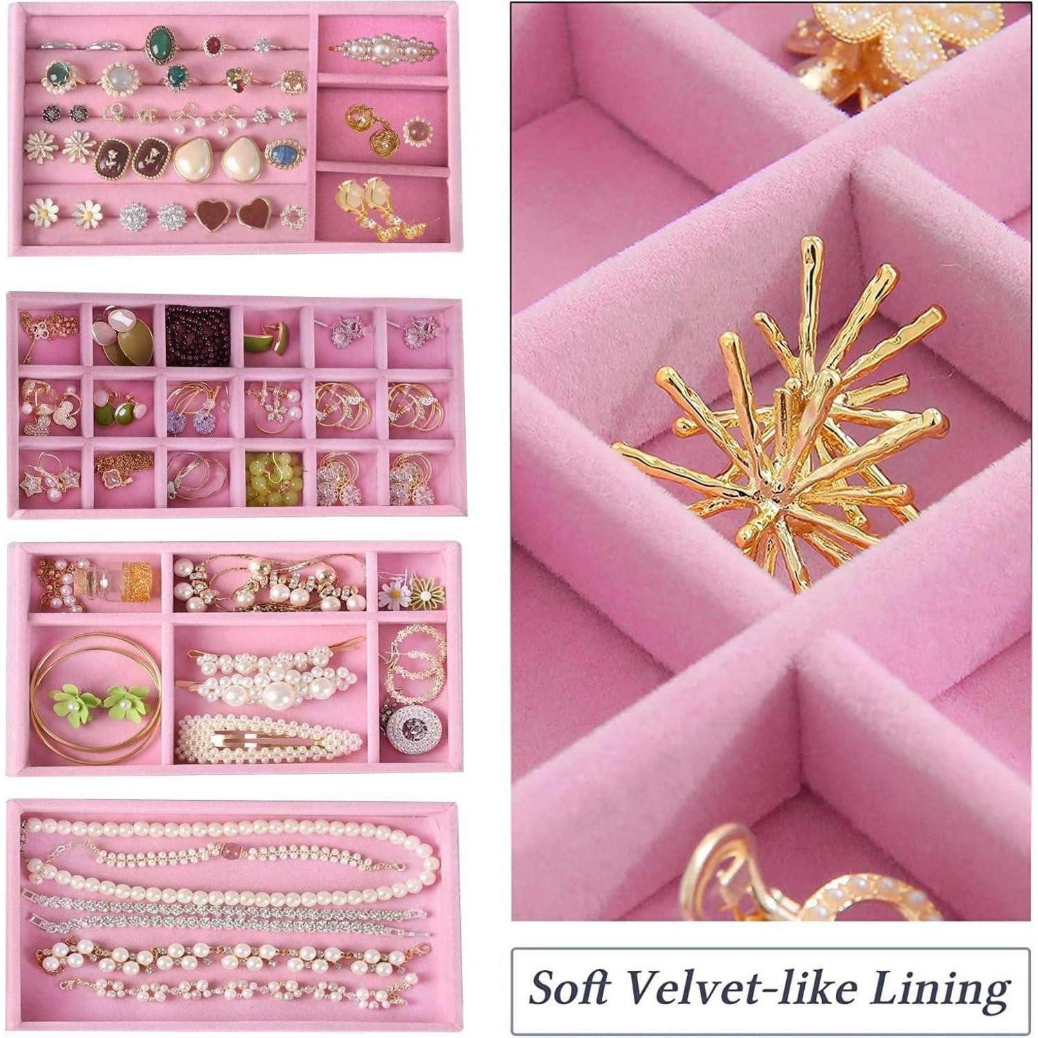 LuxusKollektion Schmuckkasten Schmuckaufbewahrung Schmucktabletts Ohrringe Armband Ringe Rosa – Bild 4 von 5