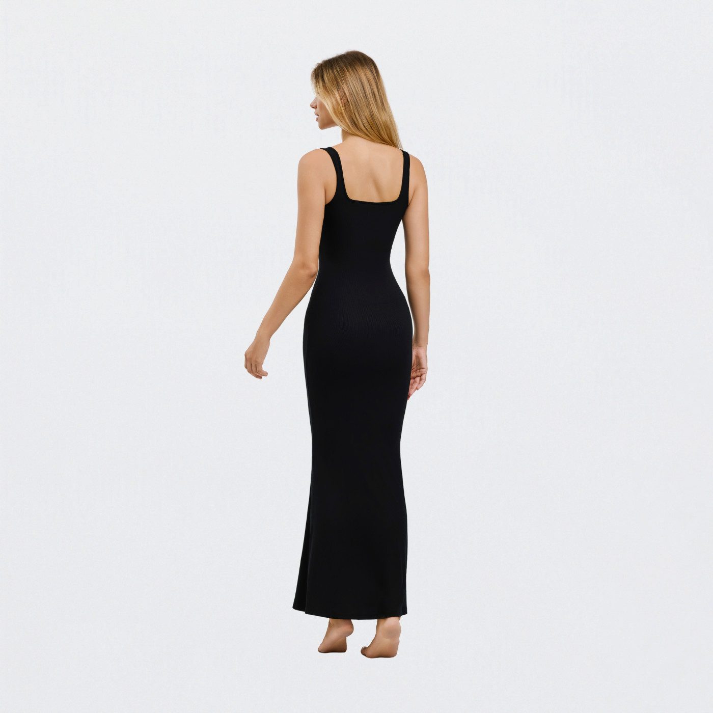 cfab (creamy fabrics) Jerseykleid Ribbed Tank Top Maxikleid-Schwarz-L (1-tlg)