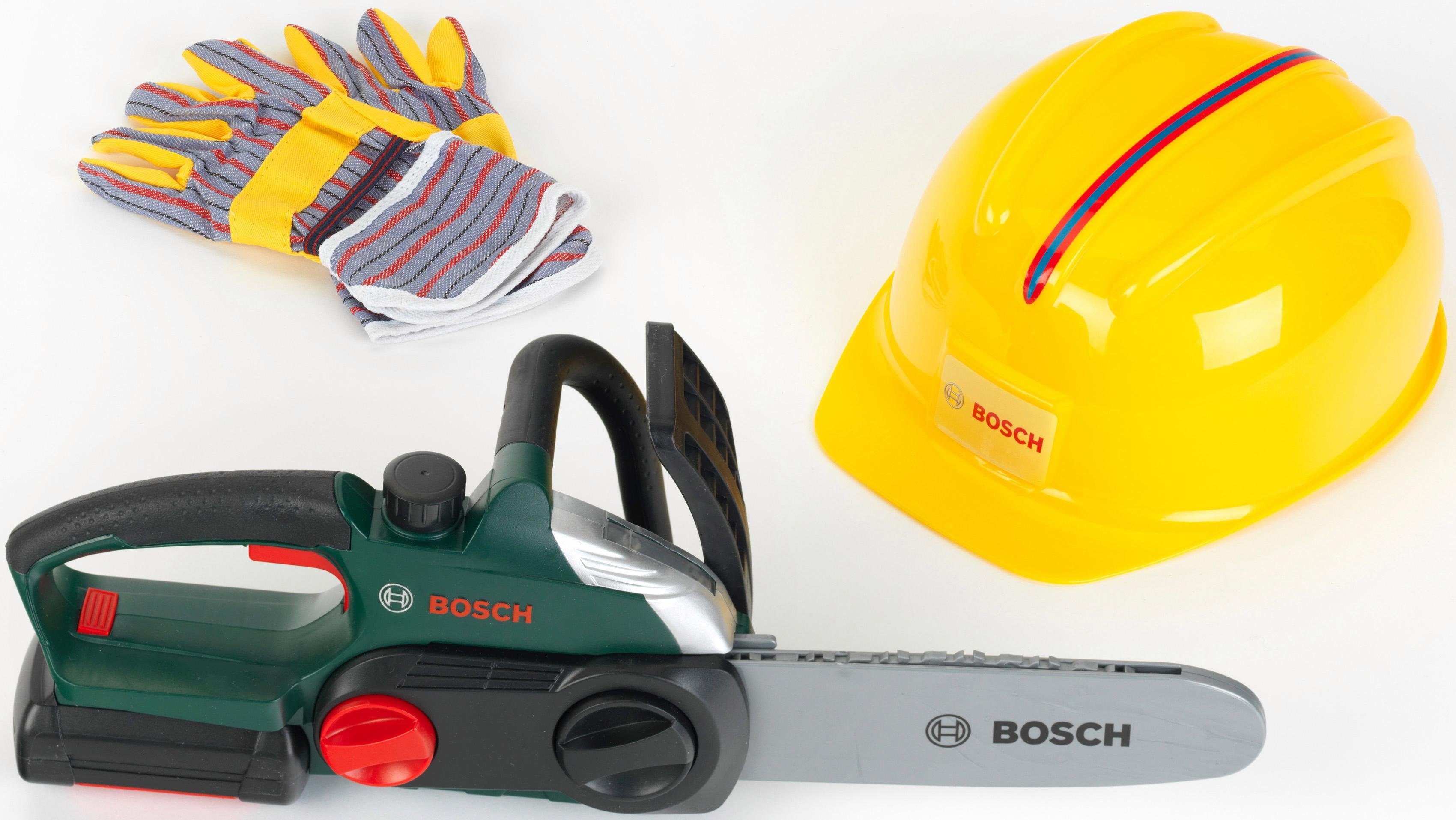 Klein Spielwerkzeug Bosch Kettensäge mit Helm und Handschuhe, (Set)