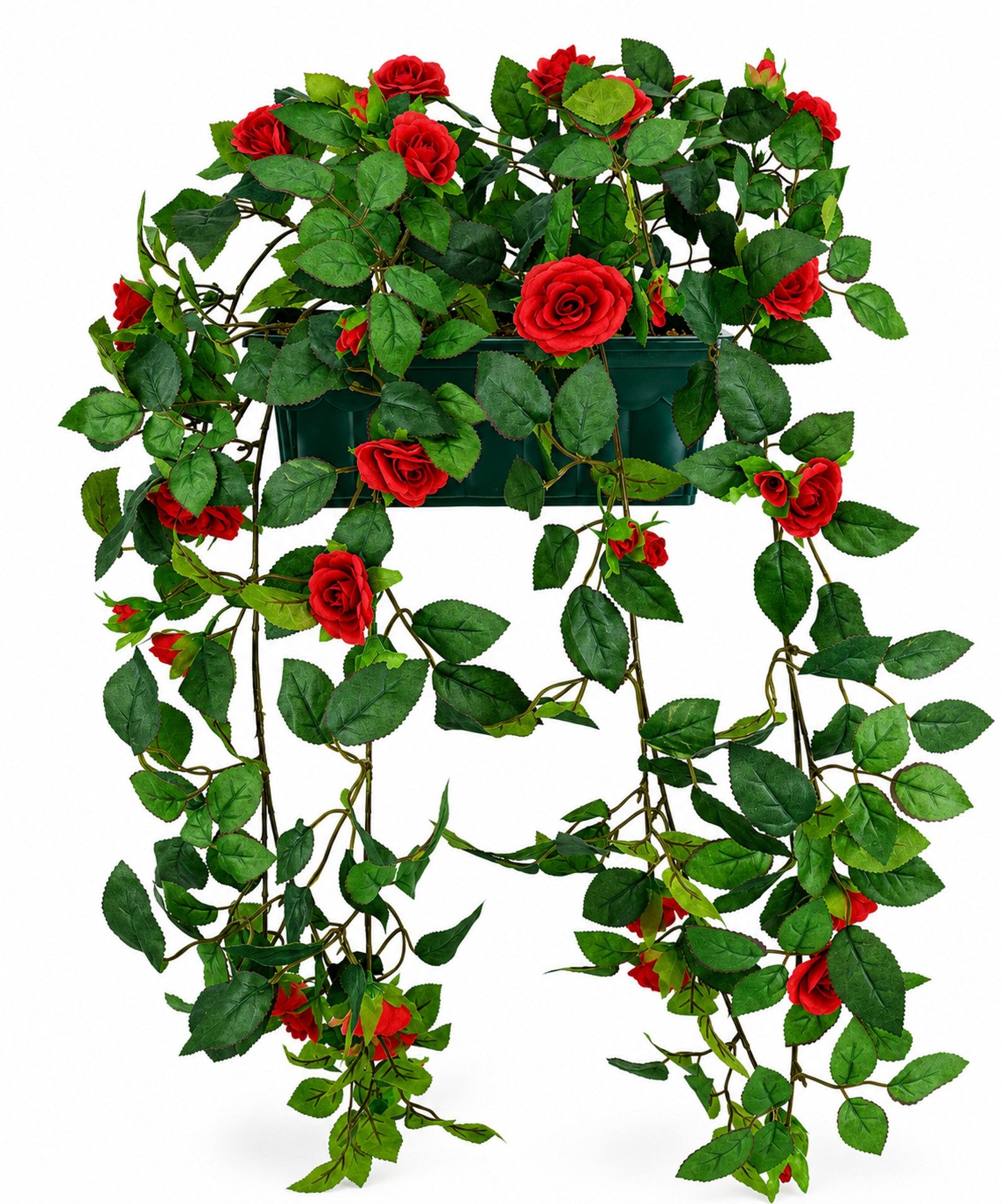 Kunstblume Künstlicher Wildrosen-Busch im Kasten 57cm Deko Rosen Kunstrosen Rose, I.GE.A., Höhe 57 cm, Rosenbusch Wildrosen Kunstpflanze Blumen Hochzeitsdeko Blumendeko Deko