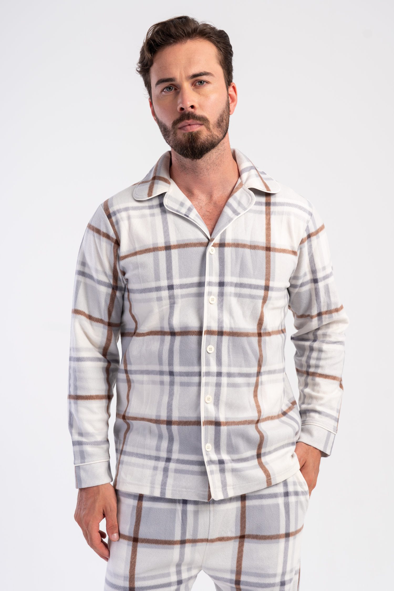 Vienetta Schlafanzug Herren Fleece Pyjama (2 tlg) Modisches Design