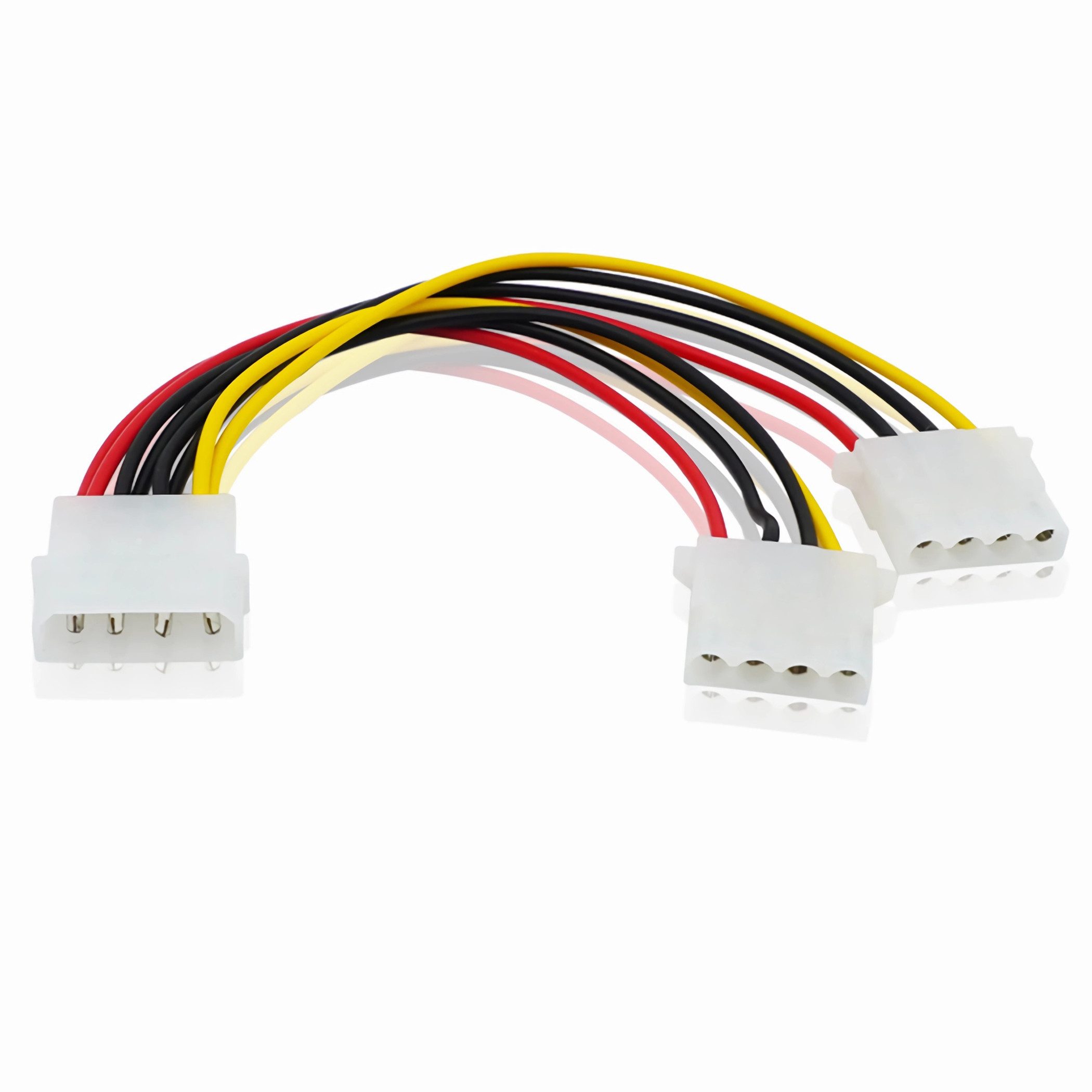 Bolwins K15 Kabel IDE Stromkabel 2x 4pin Molex Buchse an 4pin Molex Stecker PC Computer-Kabel, 4-Pin Molex-Stecker (5,25", männlich), 2x 4-Pin Molex-Buchse (5,25", weiblich) (15 cm), IDE-Y-Stromadapterkabel