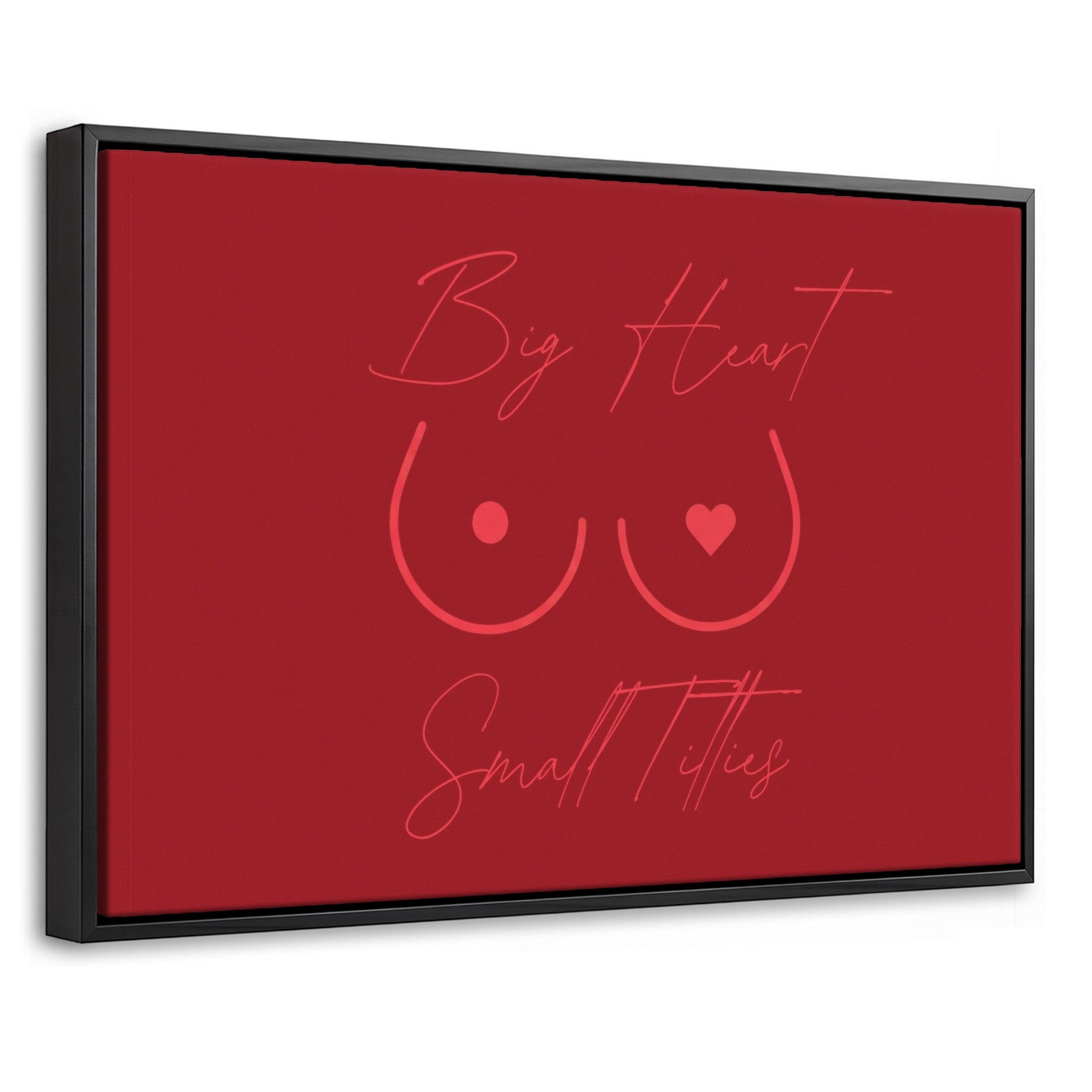 OneMillionCanvasses® Leinwandbild mit Rahmen - Großes Herz kleine Titten - Herz - Rot, Fotodruck (1 St), Wandbilder, Deko Schlafzimmer Wohnzimmer 60x40cm