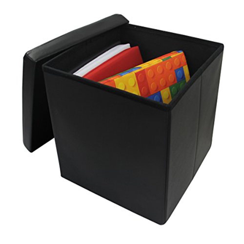 style home Sitzhocker mit Stauraum faltbare Sitzwürfel (Sitztruhe aus Kunstleder, 38 x 38 x 38 cm Schwarz), gepolstert Sitzbank Fußhocker für Wohnzimmer Schlafz – Bild 3 von 5