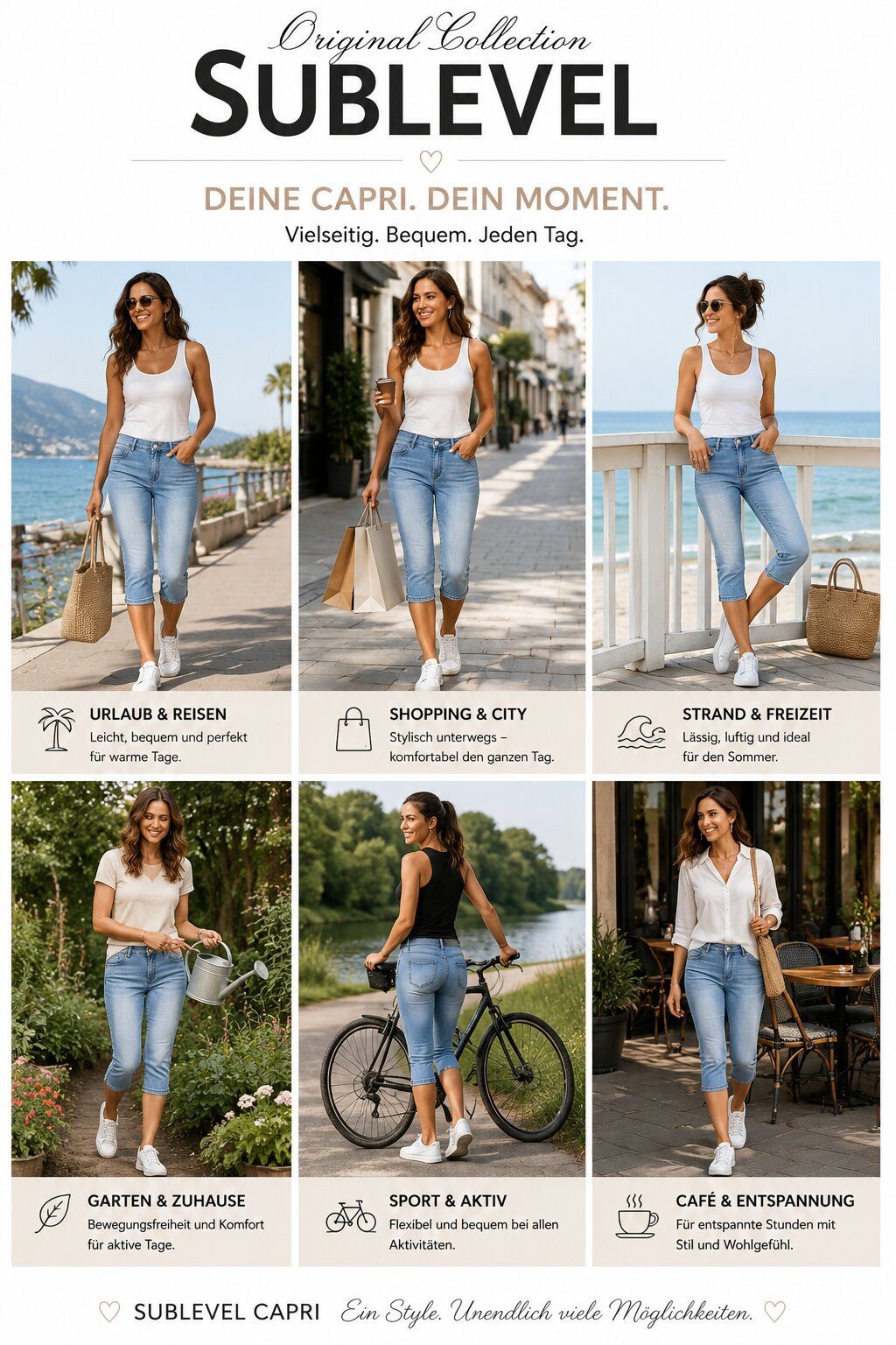 SUBLEVEL Caprijeans Damen Hose 3/4 Jeans Flex Dehnbar Frühling Sommer Dehnbar Stretch Baumwolle – Bild 5 von 5
