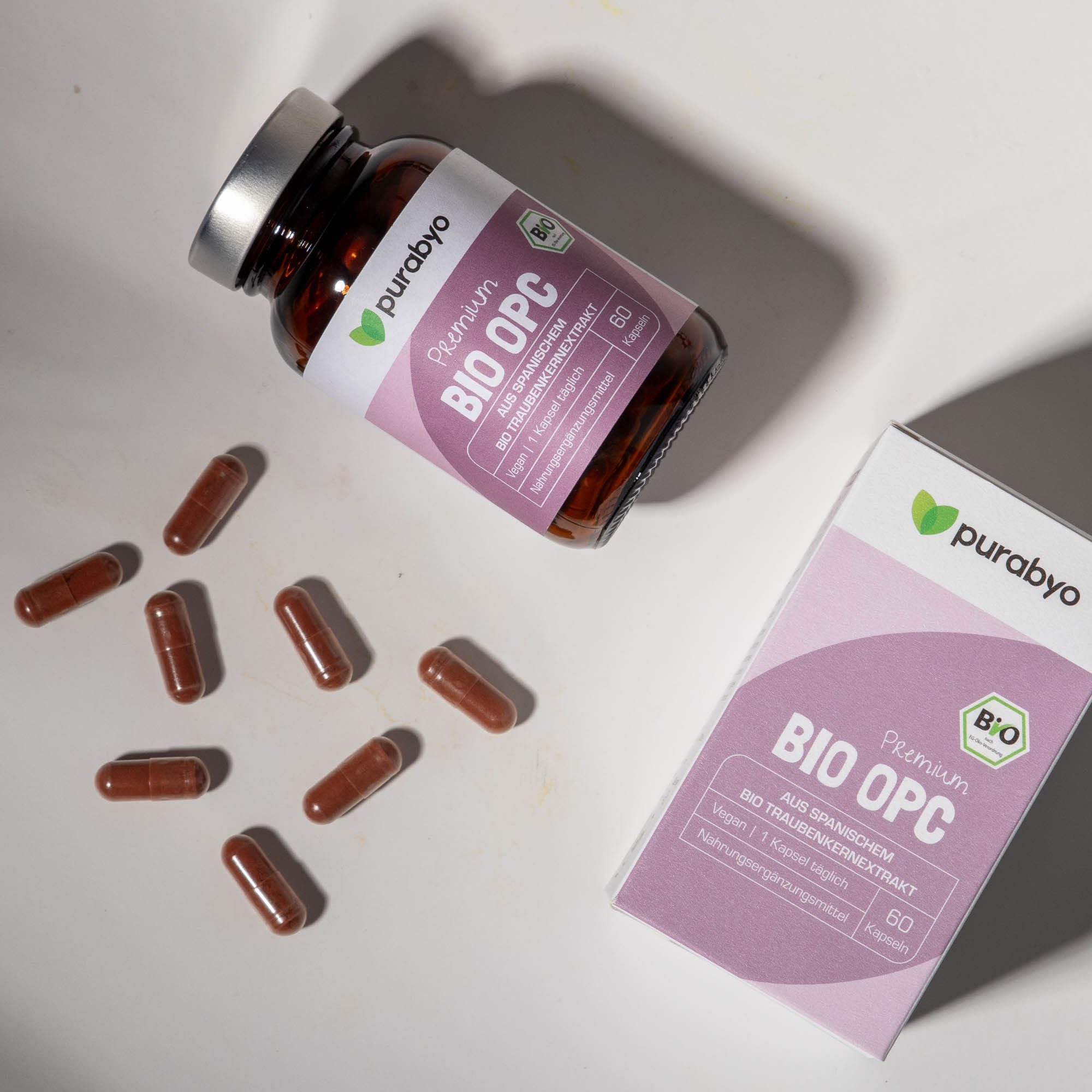 Purabyo BIO OPC, aus La Mancha (Spanien), 300 mg reines OPC, im Glas Kapseln, 1 er 60 St., 44 g