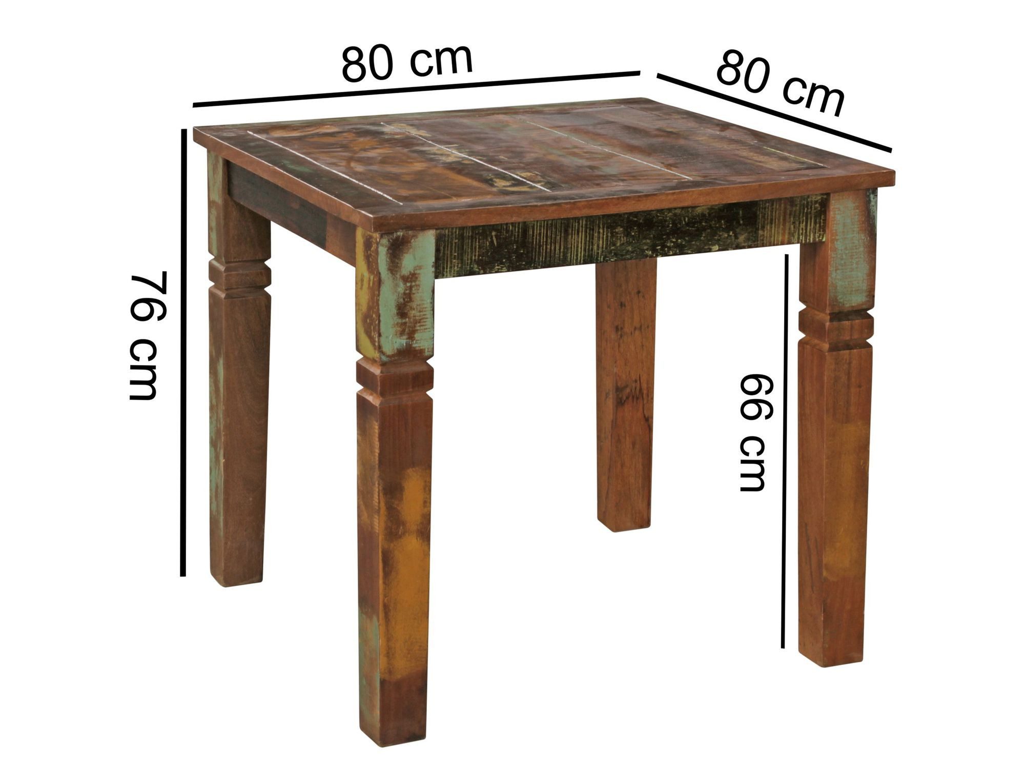 FINEBUY Esstisch FB45864 Esstisch quadratisch 80cm Massivholz Tisch Esszimmertisch (80x80x76 cm Mango Massivholz Quadratisch Shabby), Kleiner Esszimmertisch, Küchentisch Holztisch