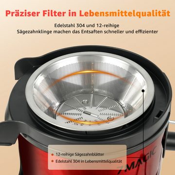 7MAGIC Entsafter Saftpresse Elektrisch, Zentrifugaler, 2 Geschwindigkeiten + Pulsmodus, 400 W, aus Edelstahl, Mit Saft- und Tresterbehälter für Obst- und Gemüsesäfte