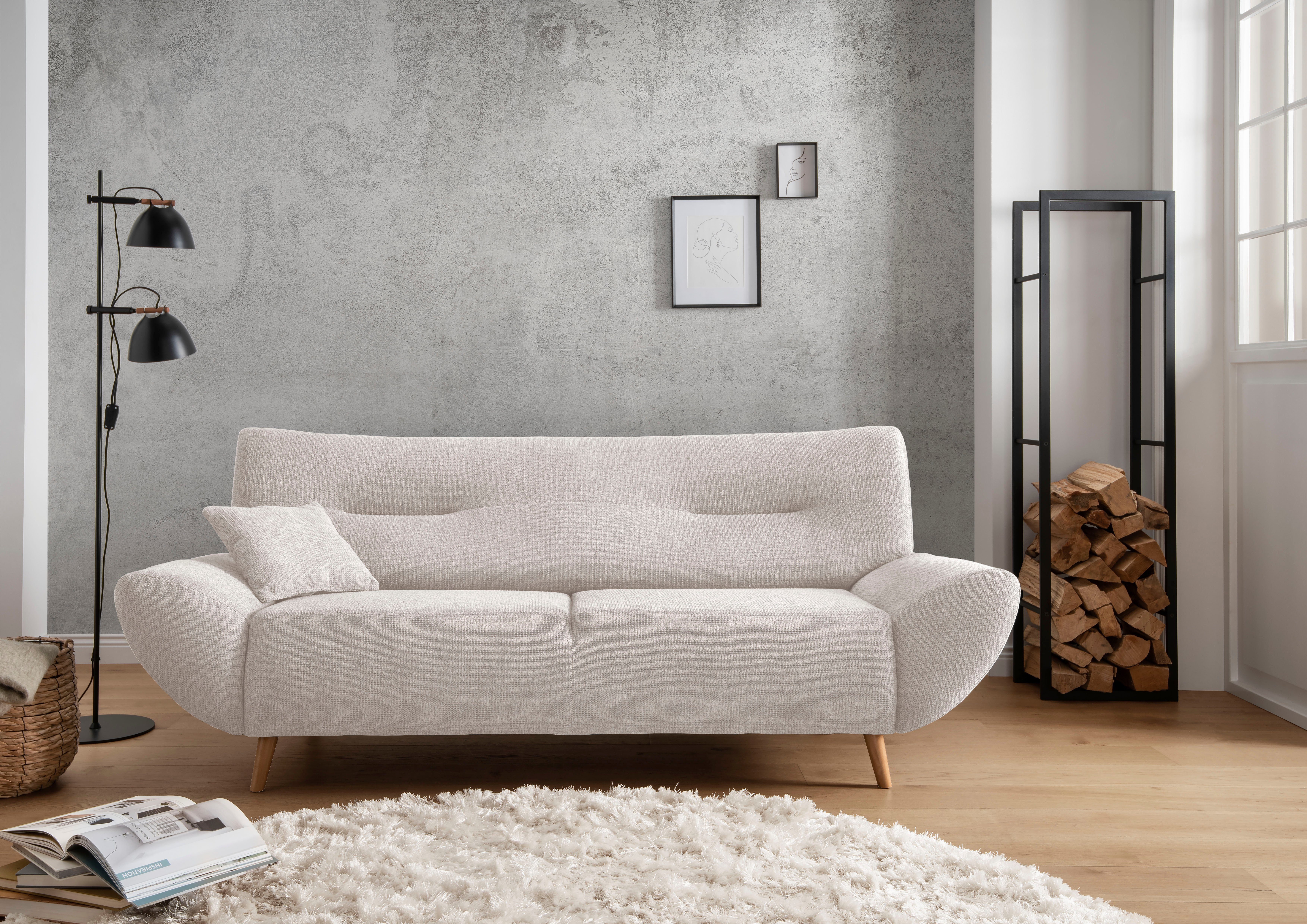 INOSIGN 3-Sitzer Drago, elegant und zeitlos, komfortabel, mit Holzfuß, frei im Raum stellbar, inkl. 1 Zierkissen