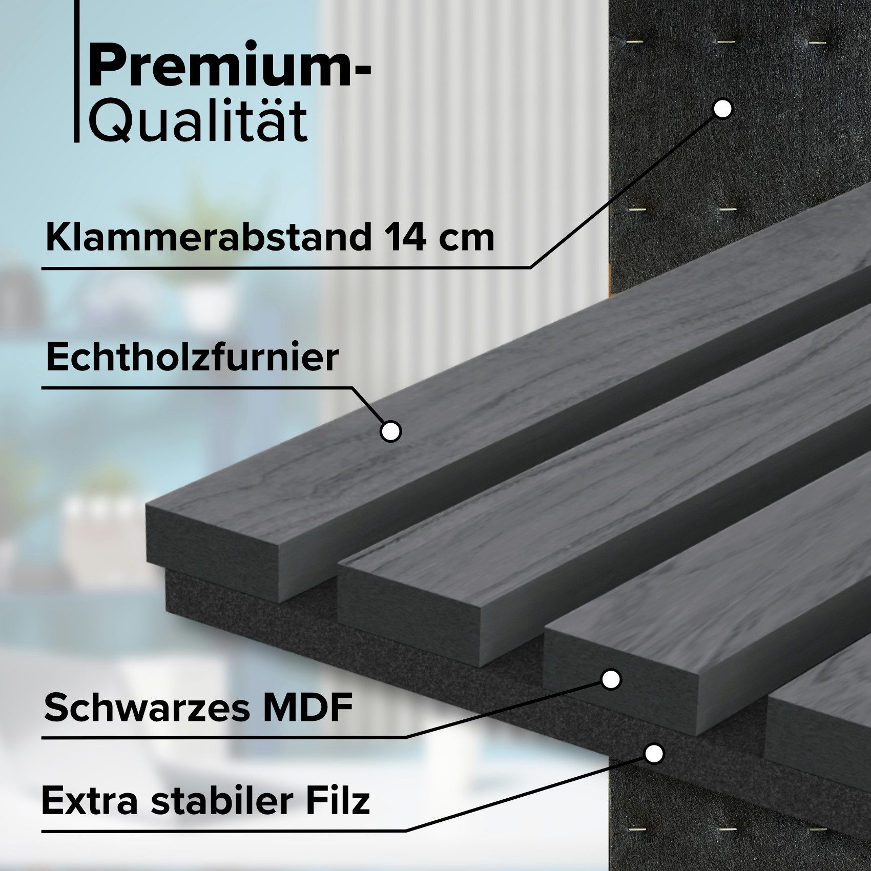 Hexim Wandpaneel, (Akustikpaneele 280x30cm Holz Grande - XXL Holzpaneele Platten Lamellen Wandverkleidung Echtholzfurnier 21mm Filz Schalldämmung MDF Grau 0,85m² Grey Ash)