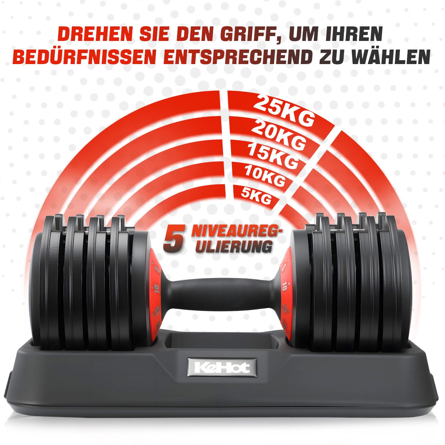 kehot Hantel-Set Verstellbare Kurzhantel 25 kg, 5 Gewichtsstufen für Heimtraining, (Fitness Hantel Rutschfestem Griff & Ablage, für Zuhause, Büro, Fitnessstudio, Körpertraining)