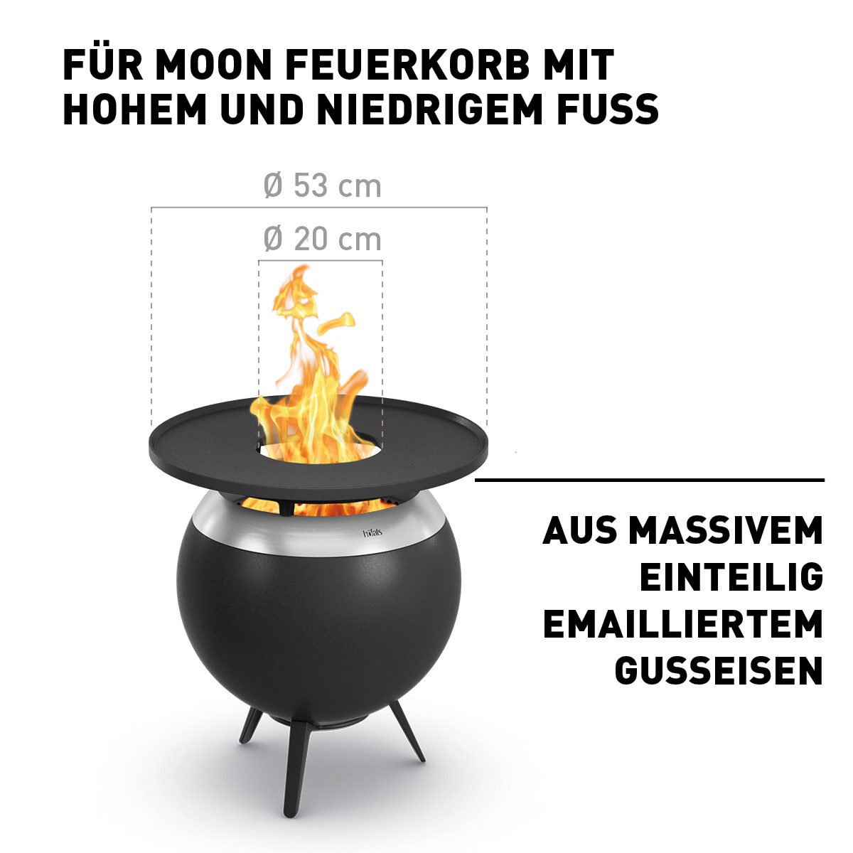 höfats Feuerschale MOON 45 Plancha, (Optimale Wärmespeicherung für Grillgut, Antihaftbeschichtung), Ø 53,0 x H 9,0 cm