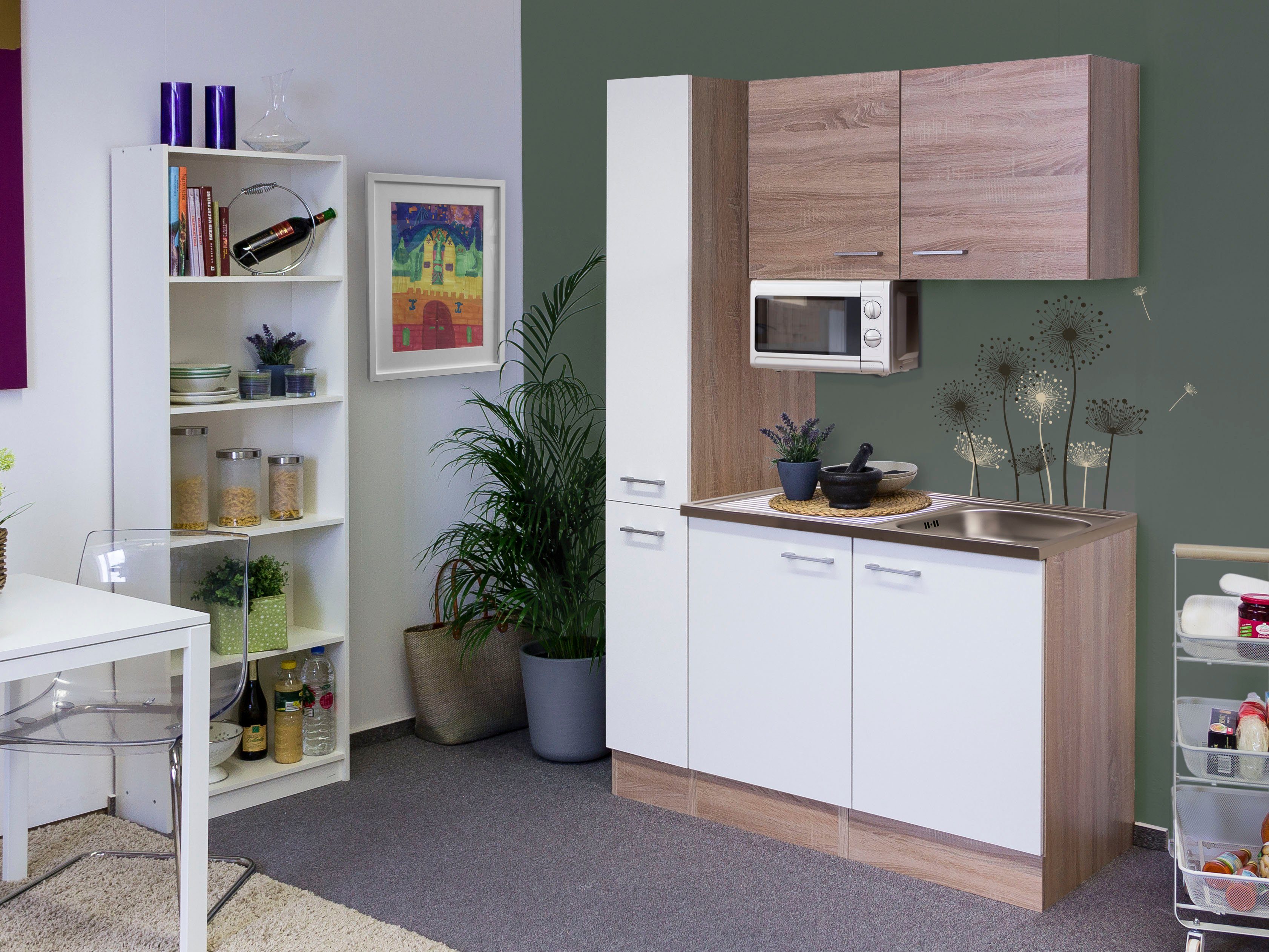 Flex-Well Küchenzeile Samoa, Gesamtbreite 130 cm, mit Apothekerschrank und Mikrowelle etc.