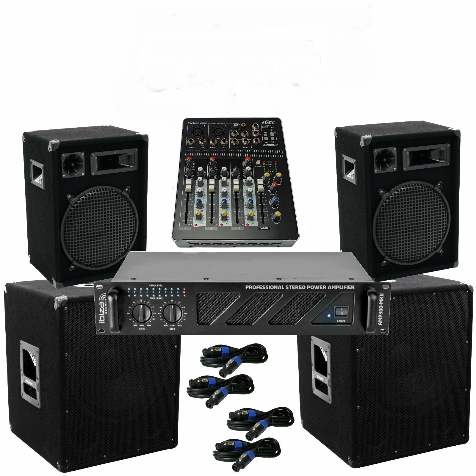 Pa Set 3040 Watt 3 Wege 30cm Boxen Subwoofer 38cm Verstärker Mixer Lautsprecher