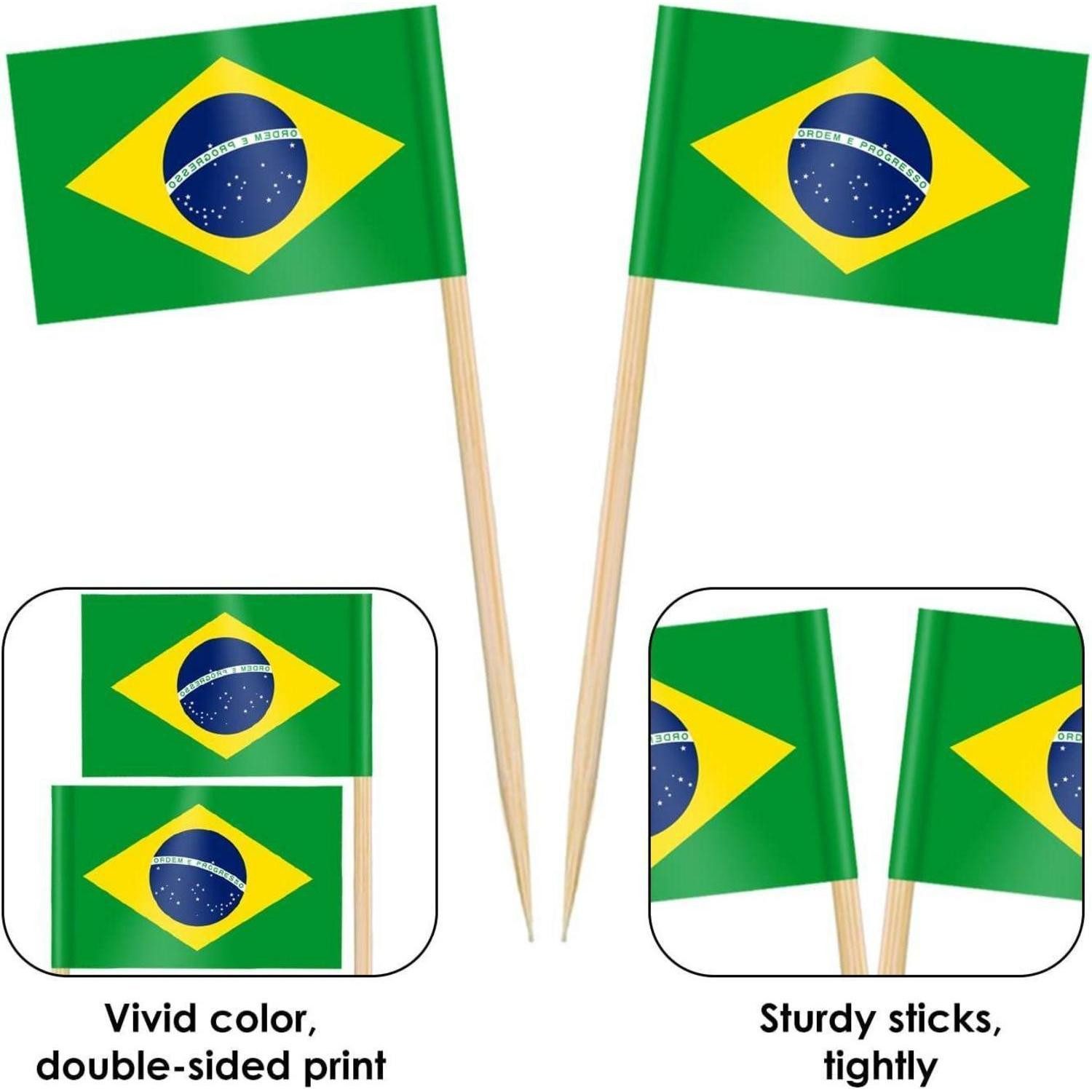 LuxusKollektion Partyspieße Zahnstocher Flaggen Brasilien Brasilien Zahnstocher Flagge 100 Stück