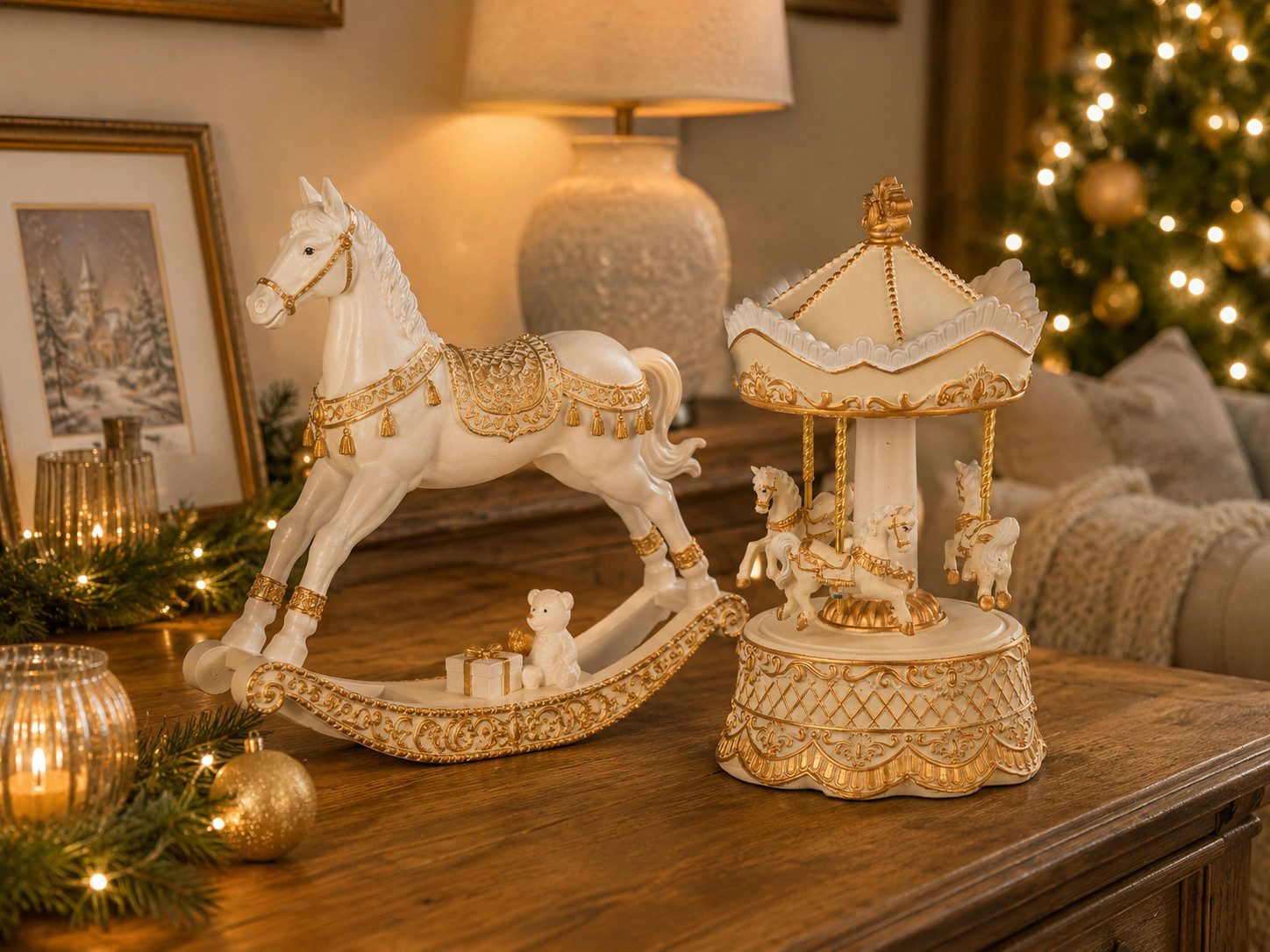formano Spieluhr 723567 Weihnachtsdeko Creme Gold Polyresin 23 cm