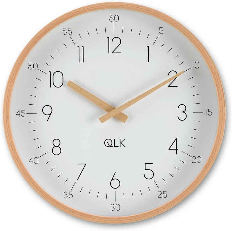 QLK Wanduhr Wanduhr Slight Moderne Design Uhr mit Holzrahmen und Zeigern, Ø31cm