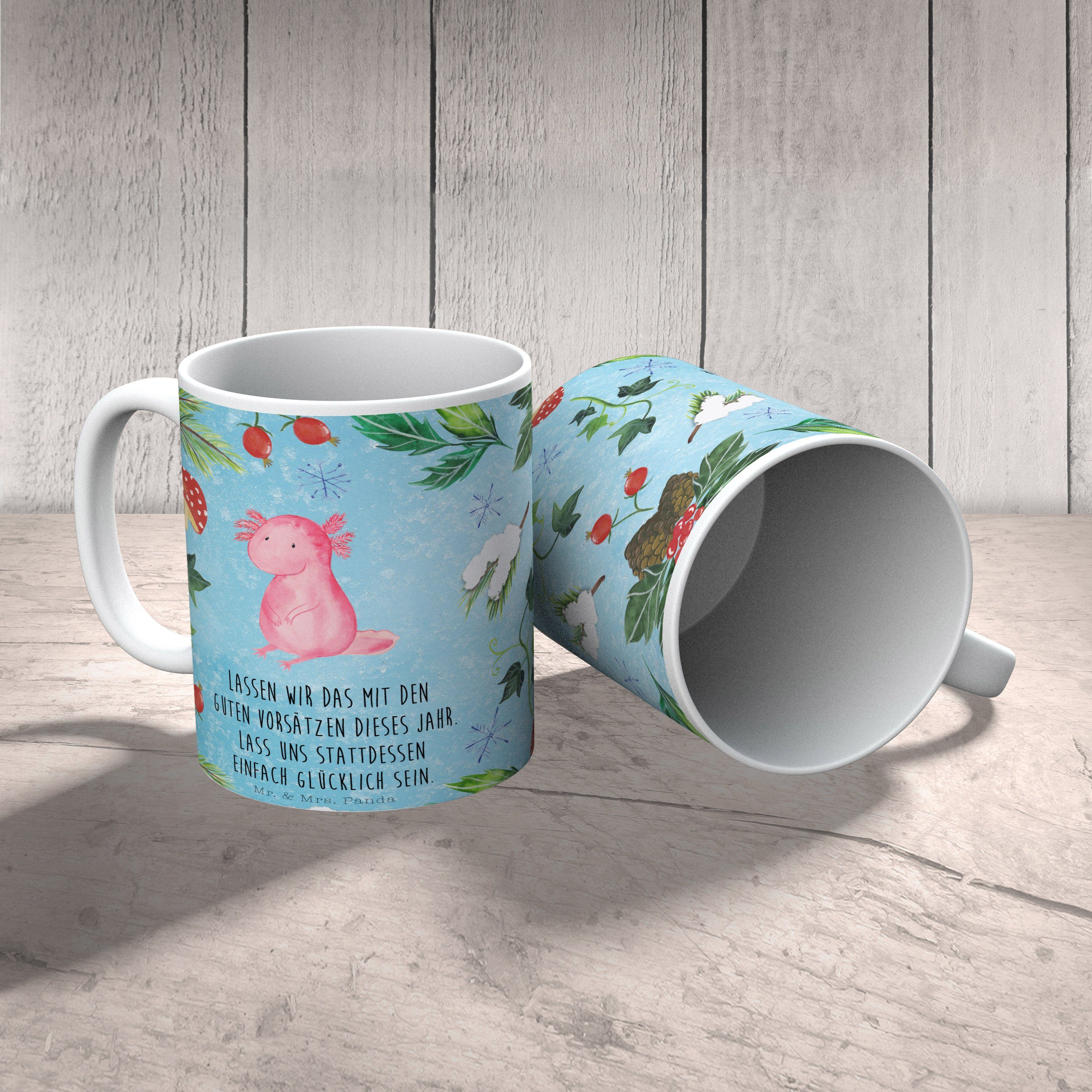 Mr. & Mrs. Panda Tasse - Axolotl - Geschenk, Glücklich Eisblau G, Kaffeebecher, Keramiktasse, Keramik