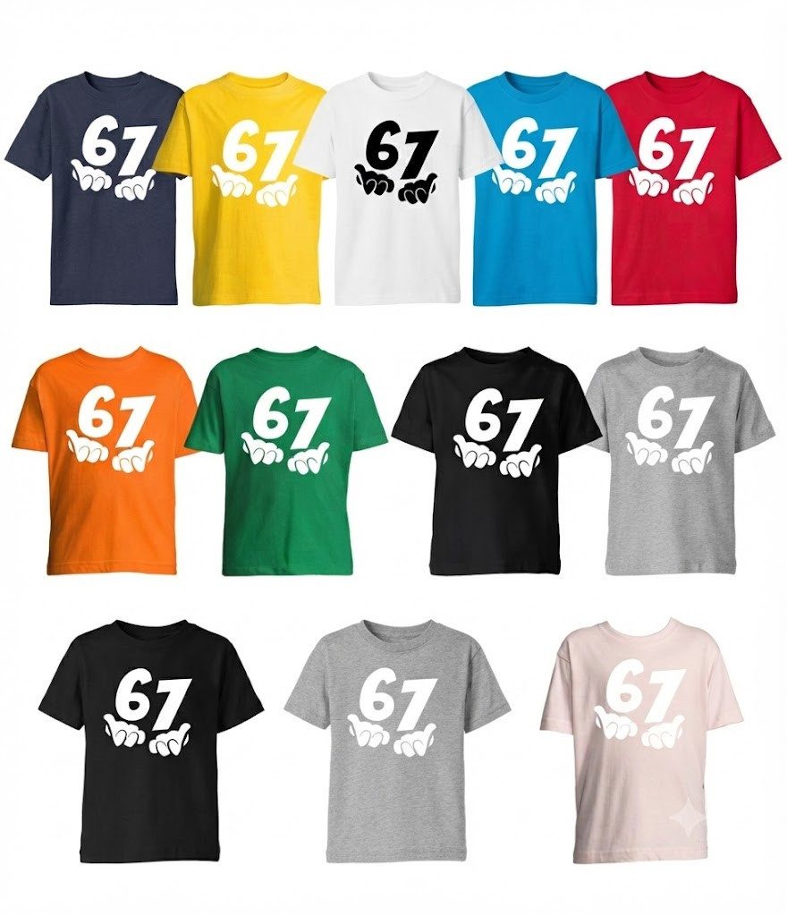 Blondie & Brownie T-Shirt 67 Meme Kinder Tee Lustiger Spruch Print Schule Fun ESports Style (Einzelstück, Einzelartikel) 67 Meme Kinder Tee Spaßshirt Klassik
