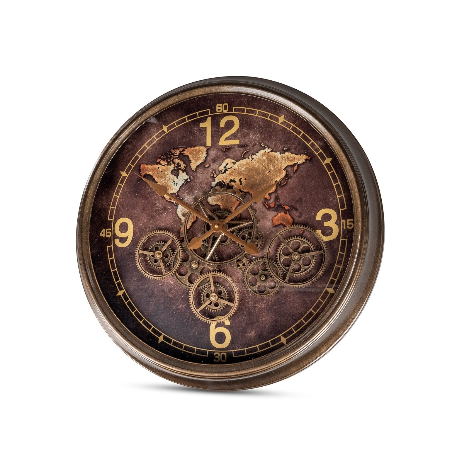 formano Wanduhr Wanduhr XL Ø 62 cm Weltkarte (Großuhr mit beweglichen Zahnrädern)