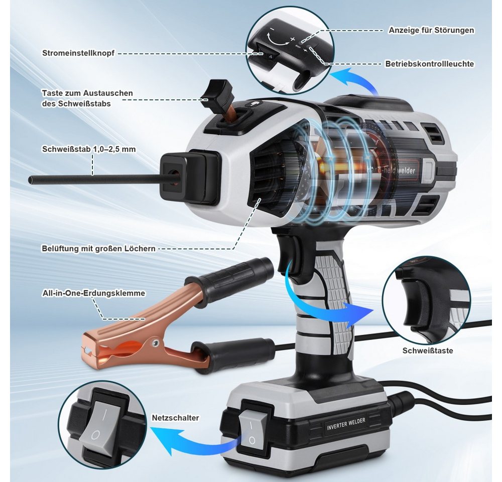 Thumbnail - JOYOLEDER Elektroschweißgerät Handschweißgerät, IGBT-Wechselrichter, 3/32"-1/16" Schweißerstäbe, 6 Variablen Stromeinste...