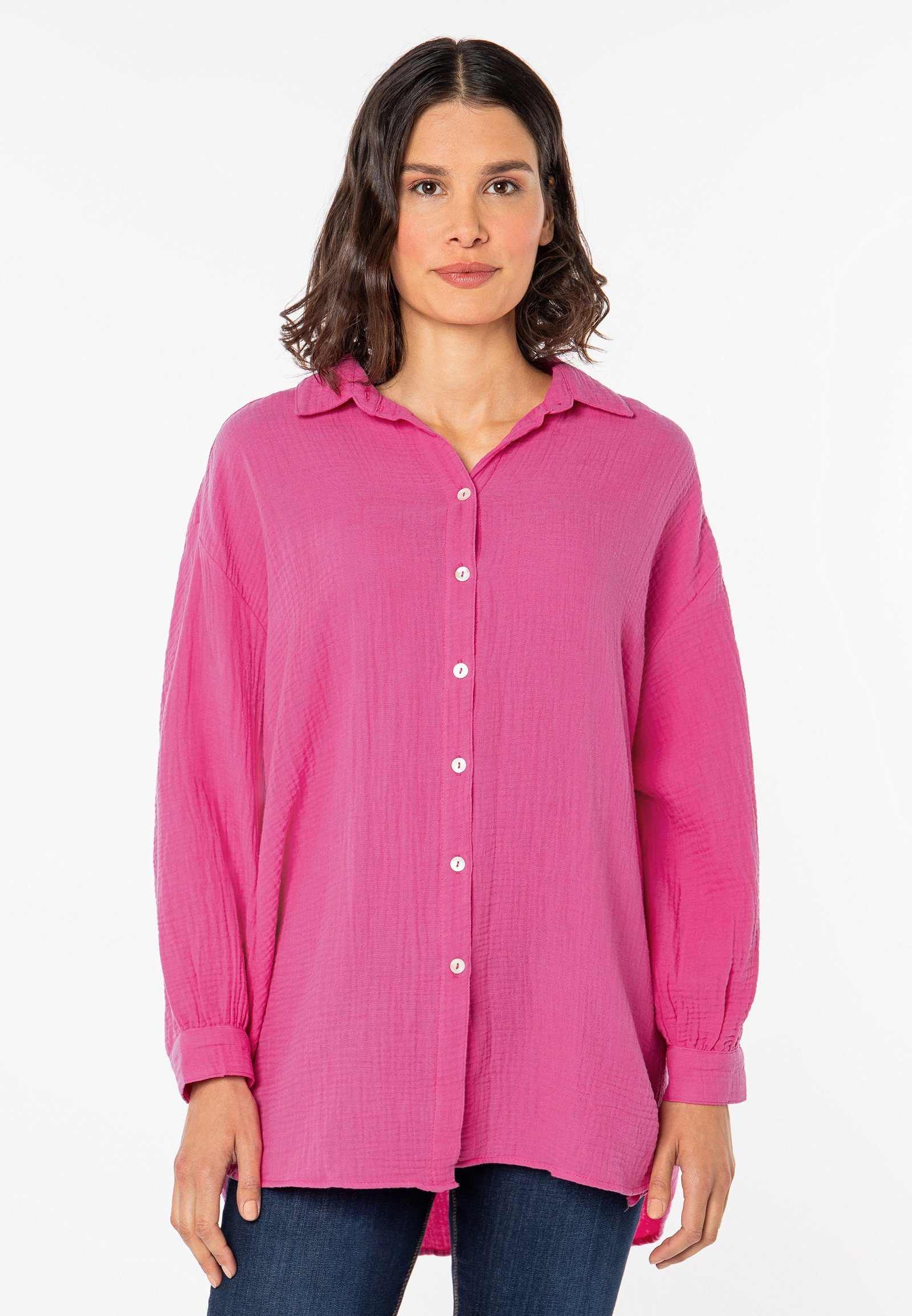 SUBLEVEL Langarmbluse Musselin Oversize Bluse pink