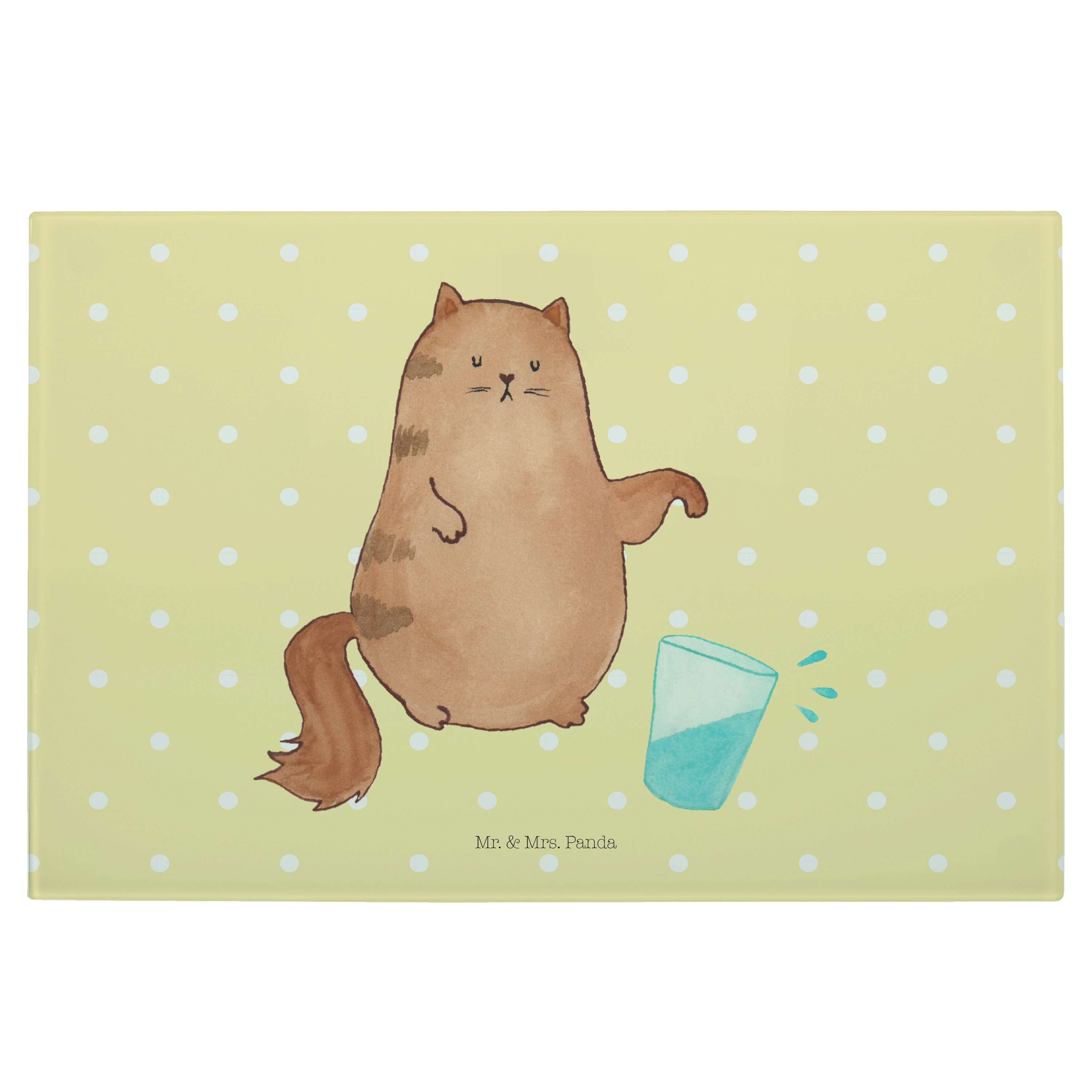 Mr. & Mrs. Panda Servierbrett Wasserglas (1-St) Katzen, Premium - - Katze Geschenk, Glas, Katzenbesitzerin, Gelb Pastell