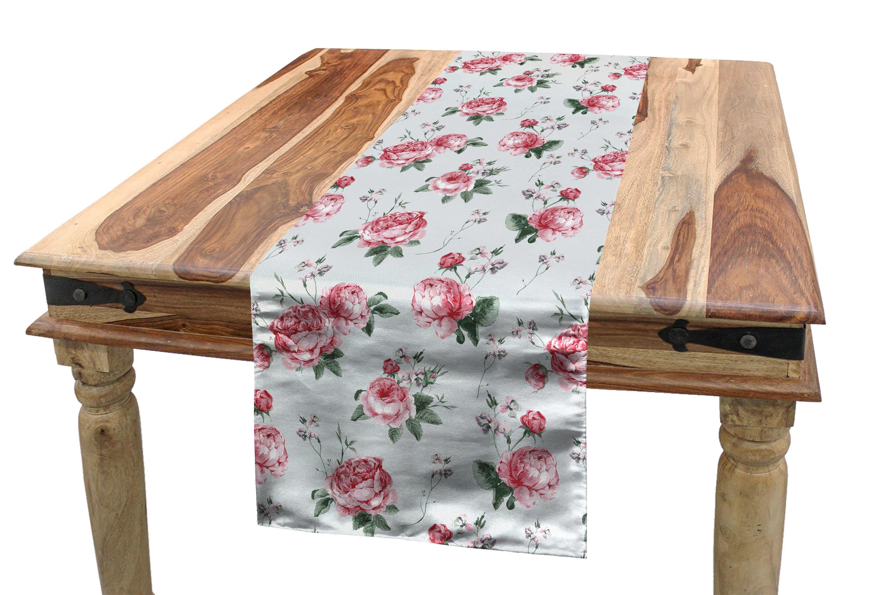 Rose Rechteckiger Blüten-Englisch Rosa Tischläufer, Tischläufer Küche Dekorativer Flora Abakuhaus Esszimmer