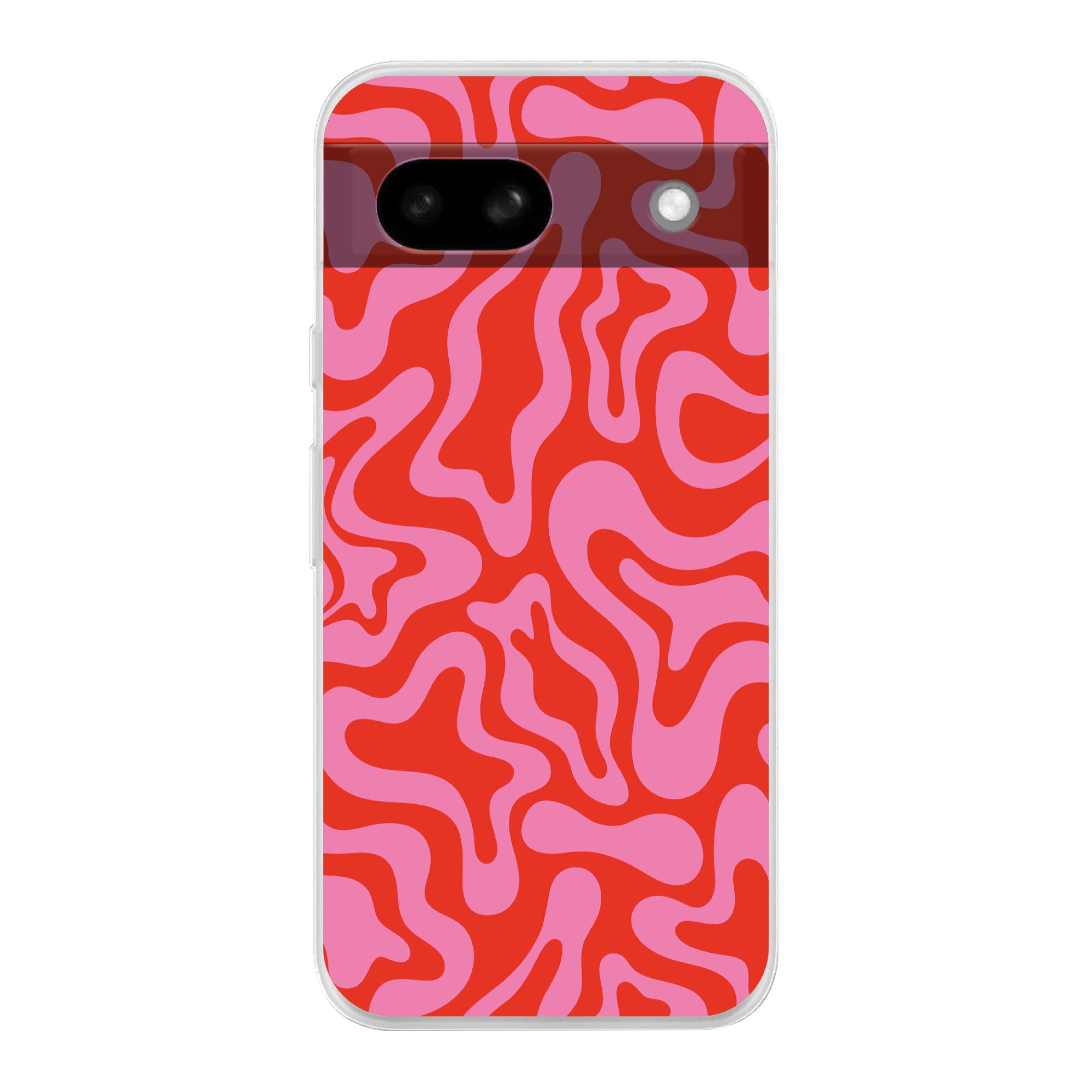 MuchoWow Handyhülle für Google Pixel 8a Abstrakt - Muster - Rot - Rosa - Minimalistisch, Phone Case, Silikon, Schutzhülle Dünn