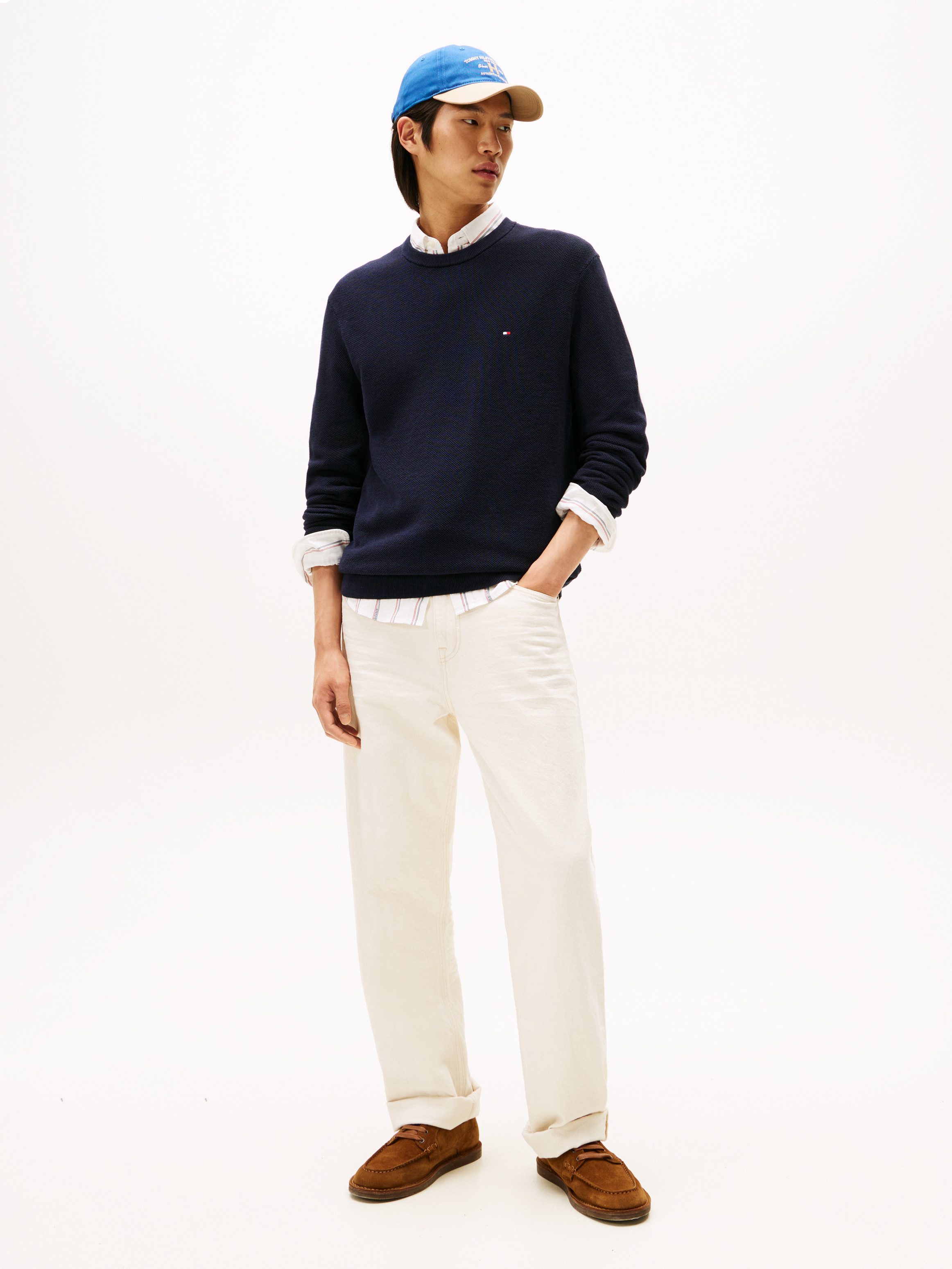 Tommy Hilfiger Rundhalspullover ESSENTIAL STRUCTURE CREW NECK mit Struktur und Label unifarben, casual, regular fit, Baumwolle, Rundhals