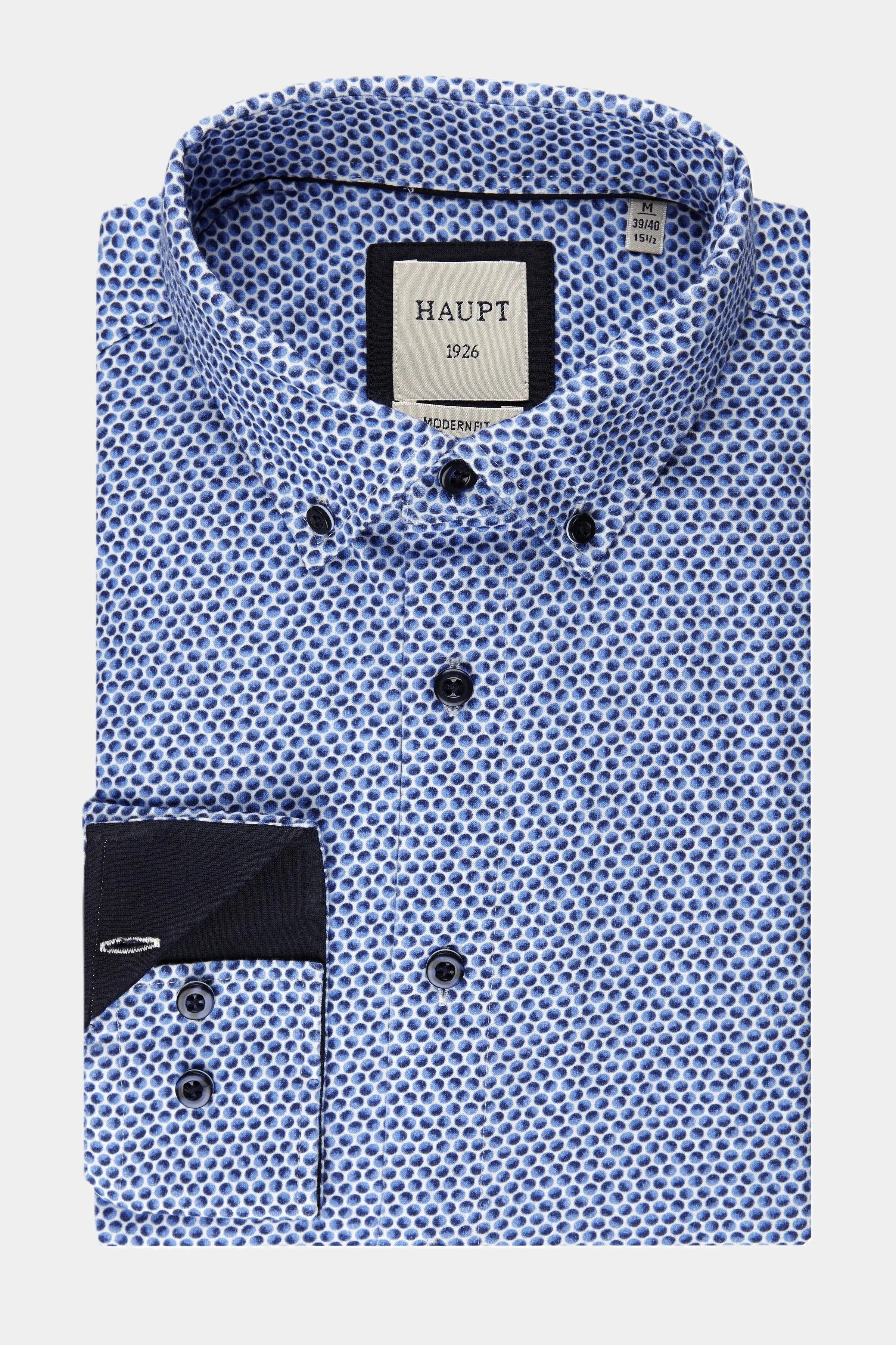 Haupt Langarmhemd Modern Fit Langarm Popeline-Herrenhemd Punkte True Blue S günstig online kaufen