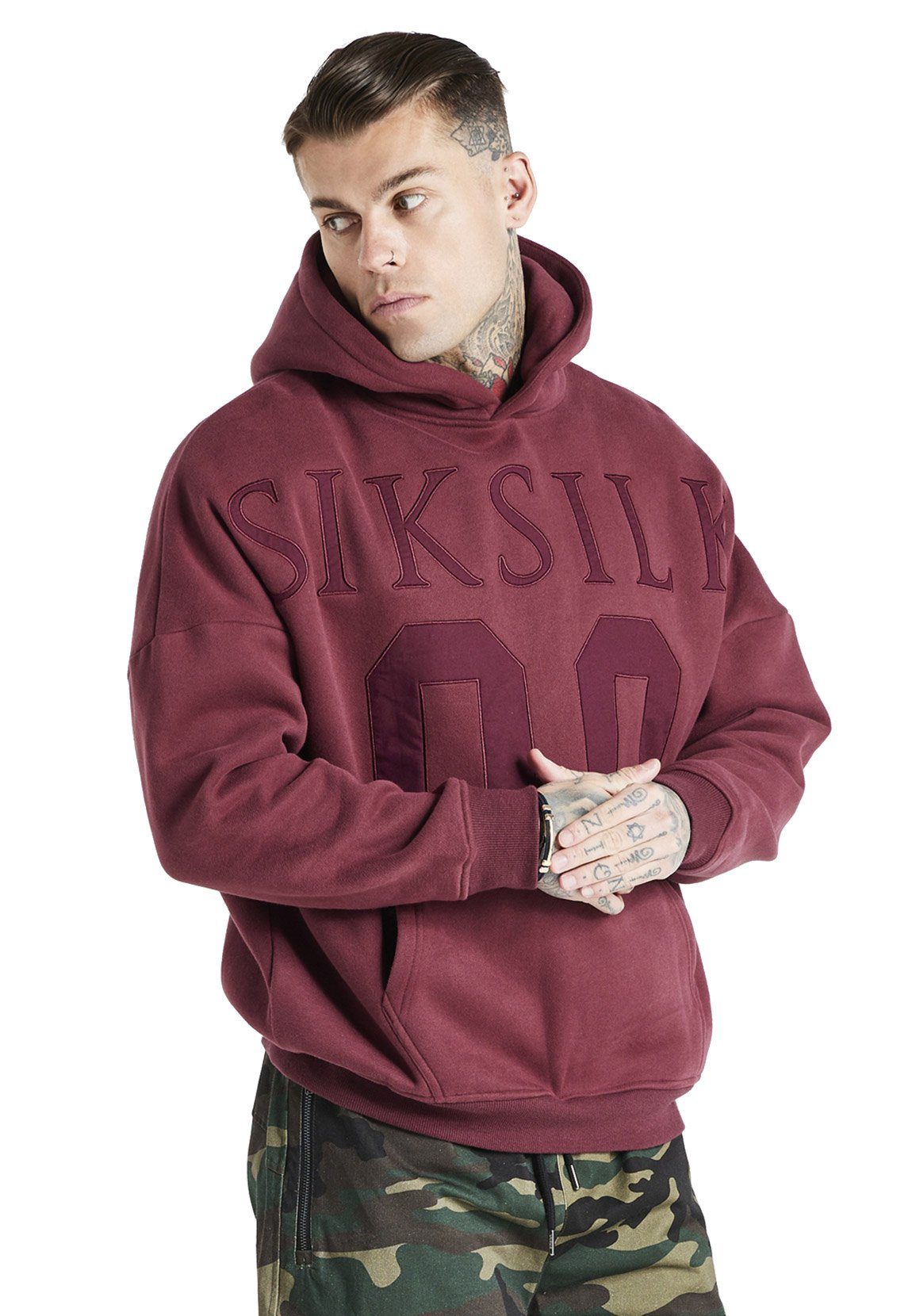 DROP Dunkelrot Hoodie Hoodie Burgundy FIT RELAXED SHOULDER Herren SikSilk Siksilk SS-21844 HOODIE