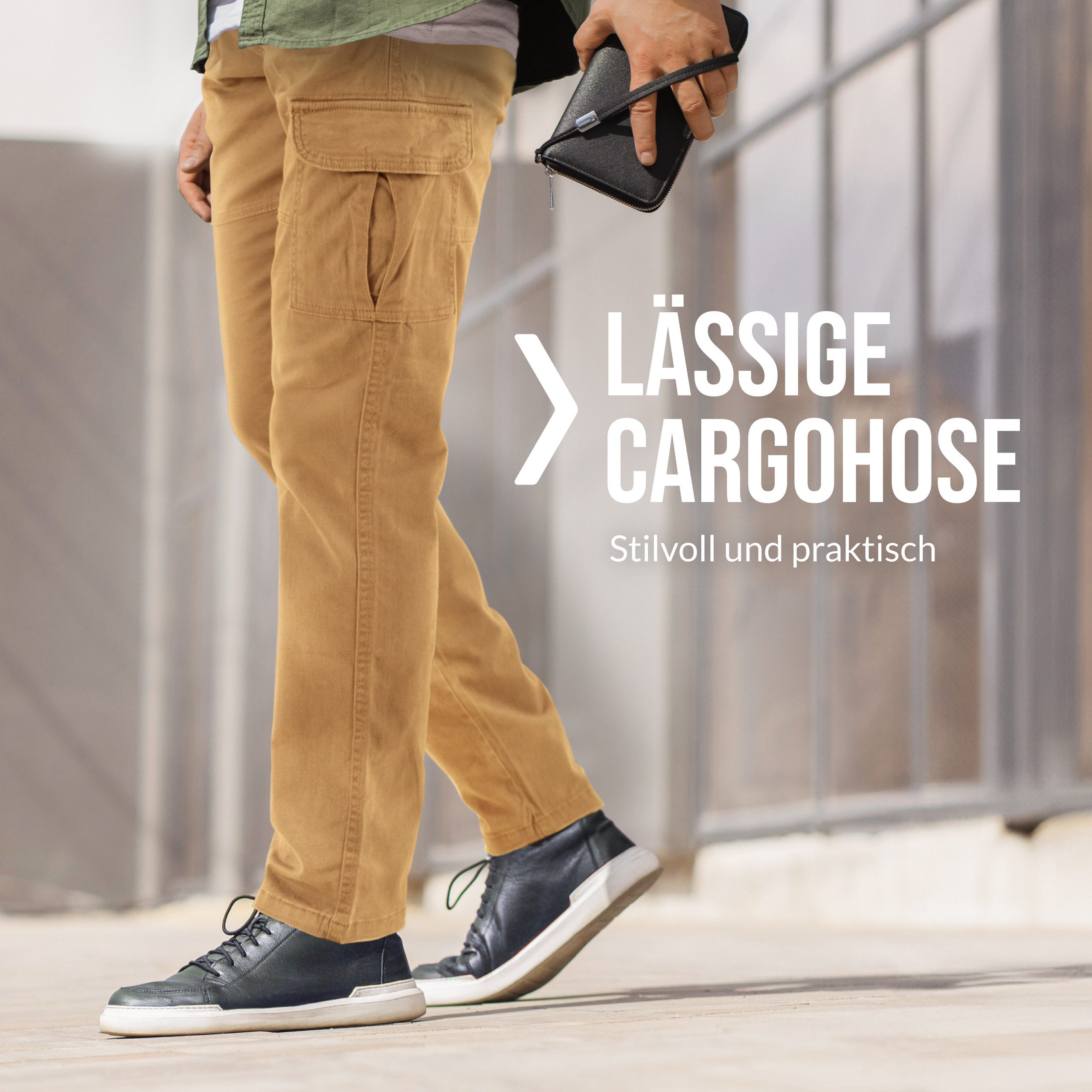 Indicode Cargohose Herren William Cargo Hose Herrenhose mit 7 Taschen, inkl. Gürtel