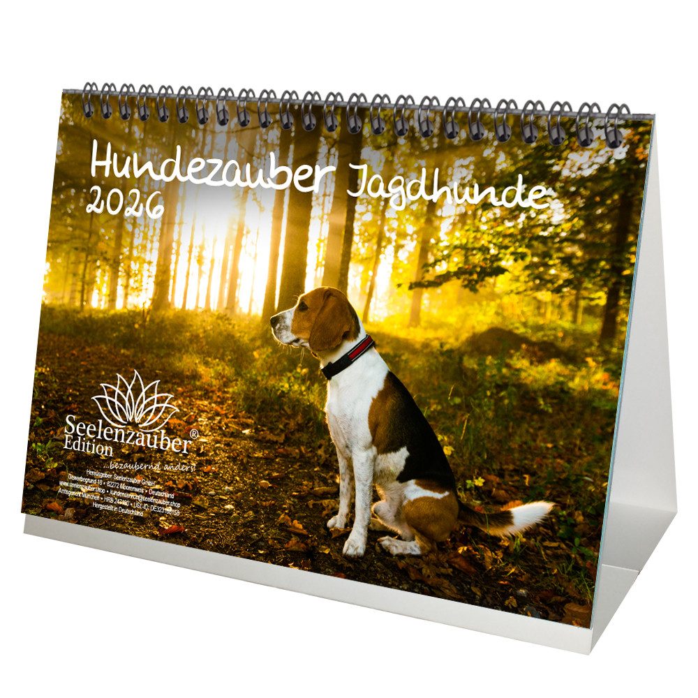 Seelenzauber Tischkalender Hundezauber Jagdhunde DIN A5 Tischkalender für 2026 Welpen Hunde