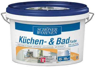 SCHÖNER WOHNEN FARBE Wandfarbe Küchen- & Badfarbe, 2,5 Liter, weß, Langzeitschutz vor Schimmel- und Pilzbefall