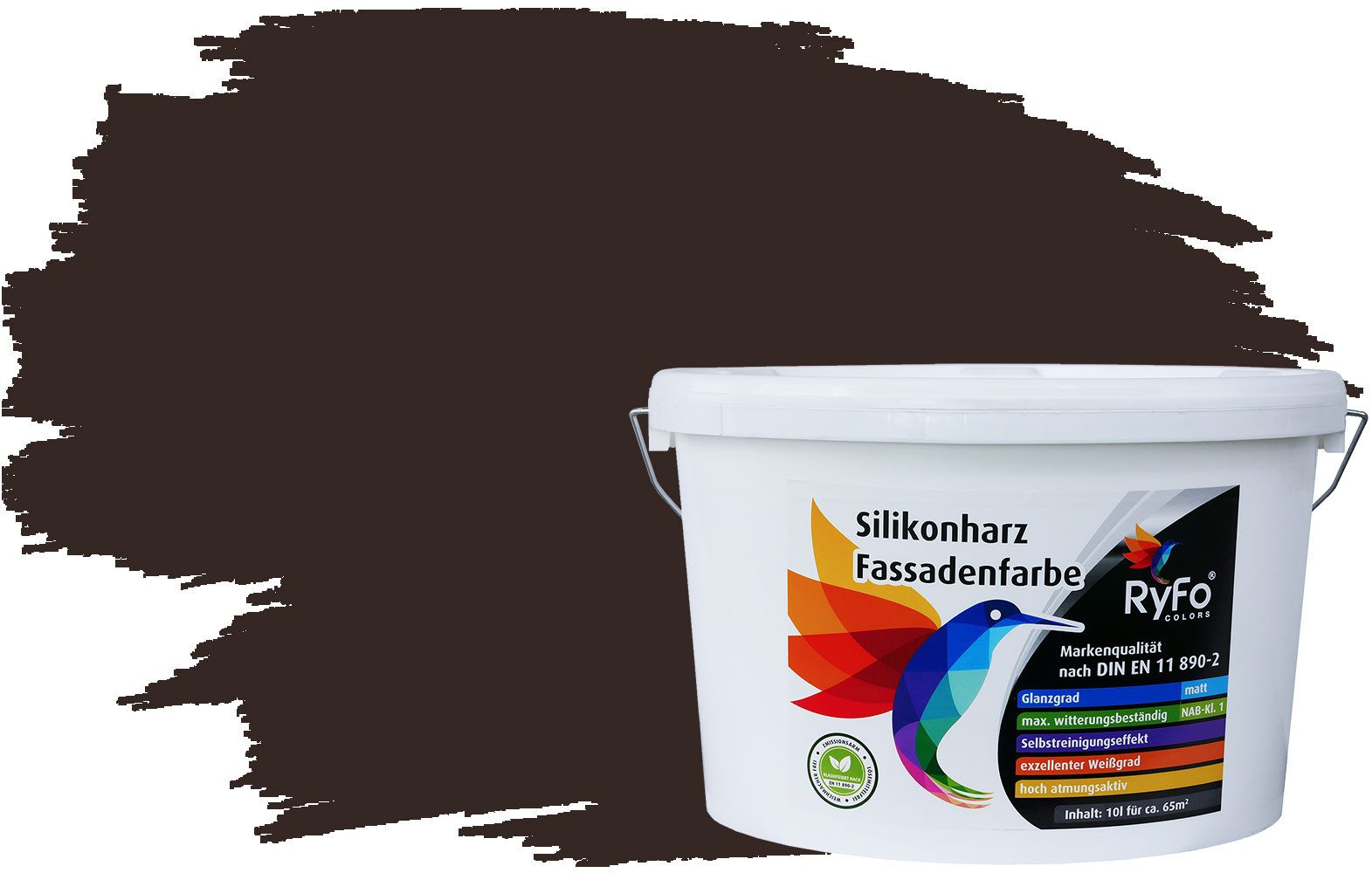 RyFo Colors Fassadenfarbe Silikonharz Fassadenfarbe Schwarzbraun 10l, 1 L ca. 6 m², Wasserabweisend, diffusionsfähig, schützt vor Schmutz, UV-beständig