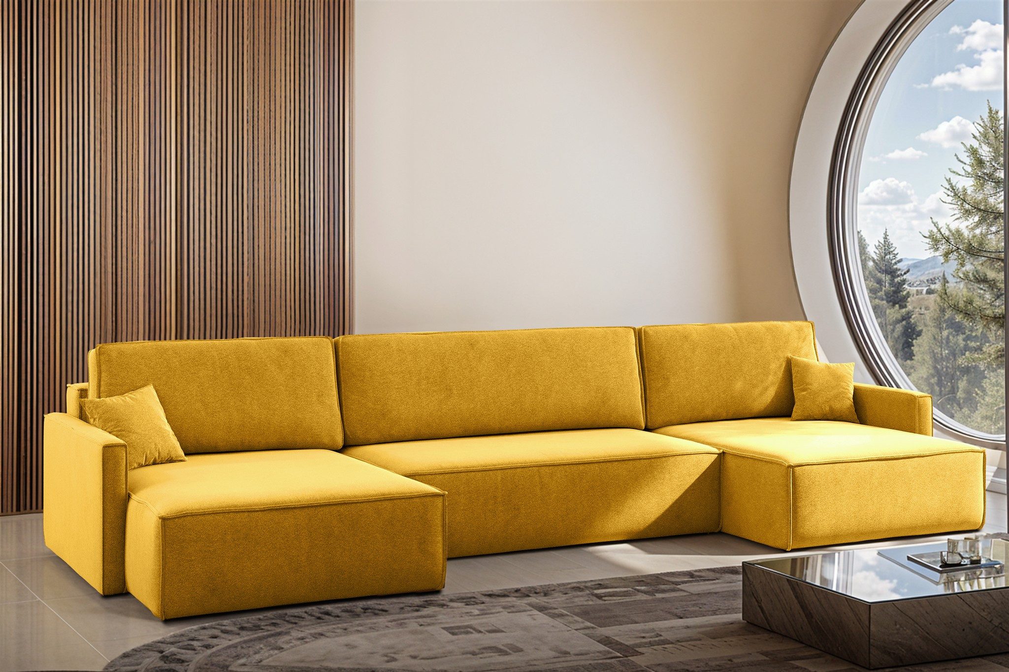 Fun Möbel Wohnlandschaft Sofa mit Schlaffunktion FUN MARIUS in Stoff, inkl. 2 Zierkissen, inkl. Bettkasten