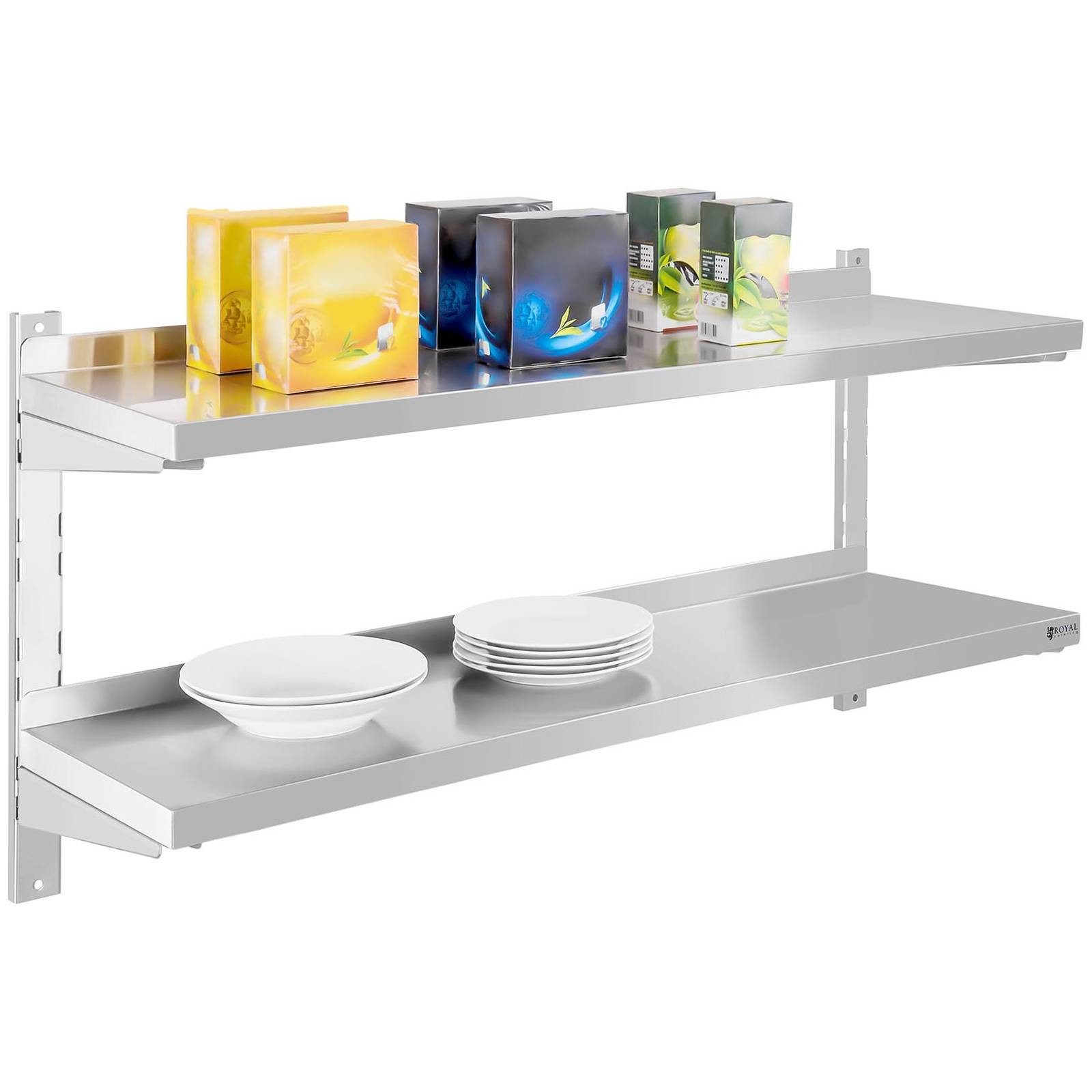Royal Catering Hängeregal 120 cm Wandbord Gastro doppeltes Wandregal Edelstahl Regal Wandbord, verschiedene Größen