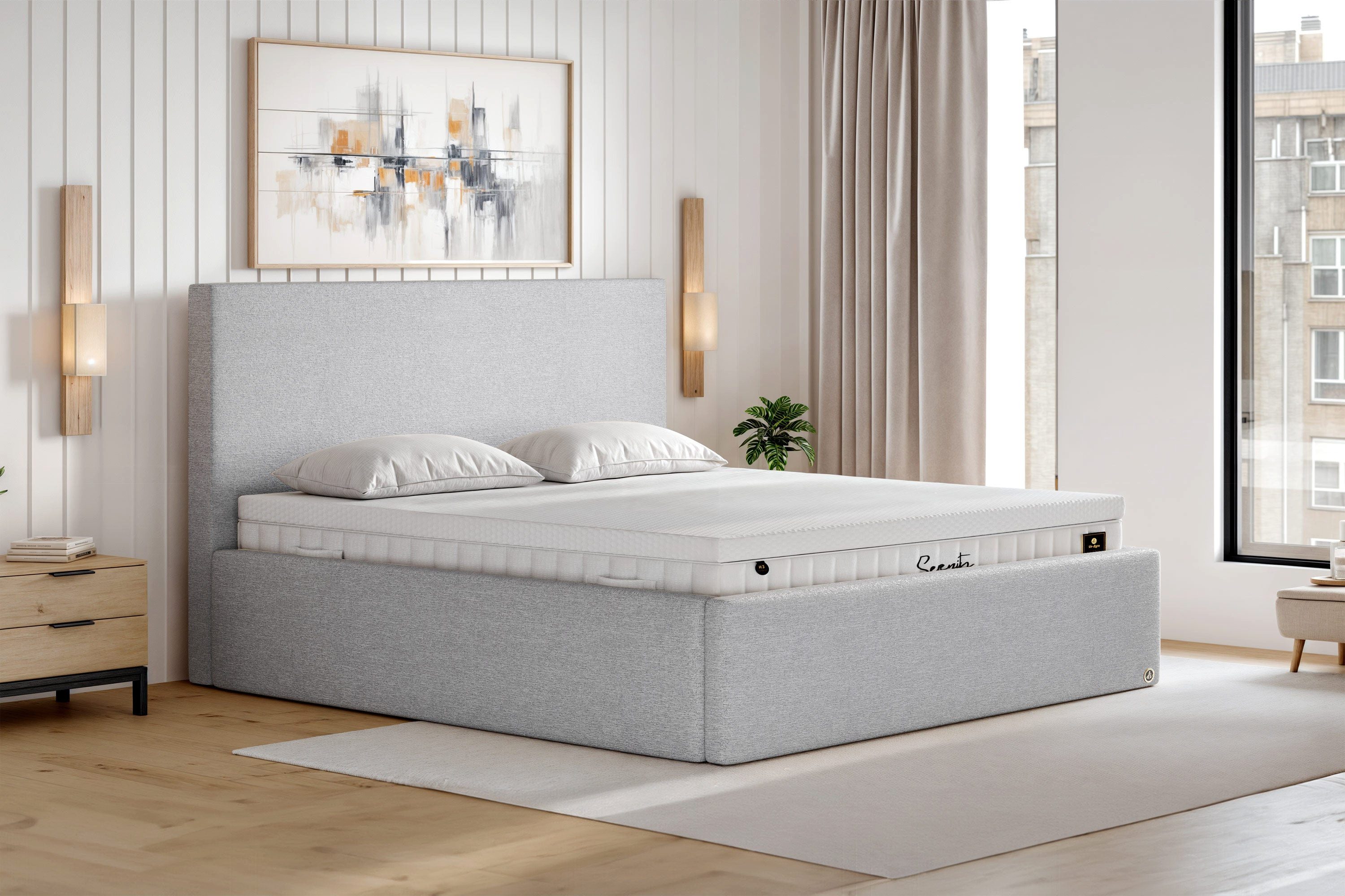 Di-Lara Polsterbett Maria 90x200 cm (Grau, mit Lattenrost(e) und XXL Bettkasten), ohne Matratze(n) und Topper