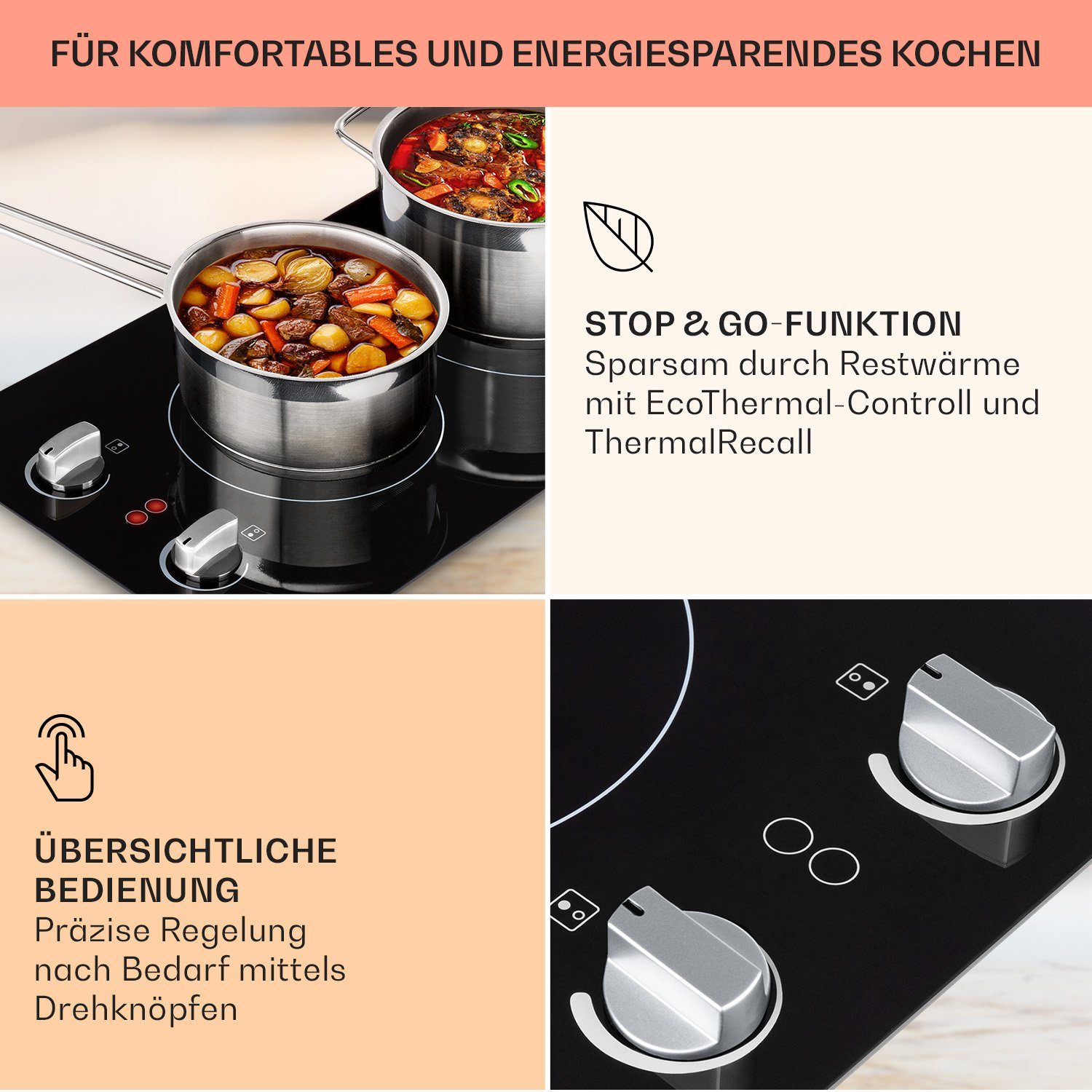 TK15-EasyCook-D TK15-EasyCook-D, Induktions-Kochfeld Klarstein Kochfeld Induktion Induktionskochfeld 2 Glaskeramik Zonen Einbau