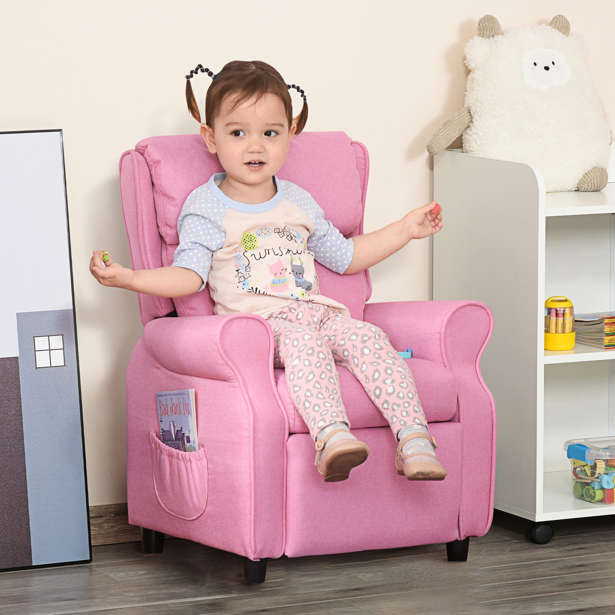 HOMCOM Sessel Kindersofa mit Fußstütze verstellbare Rückenlehne Stuhl (Kindercouch, 1-St., Kindersessel), Rosa 58 x 53 x 70 cm – Bild 2 von 5